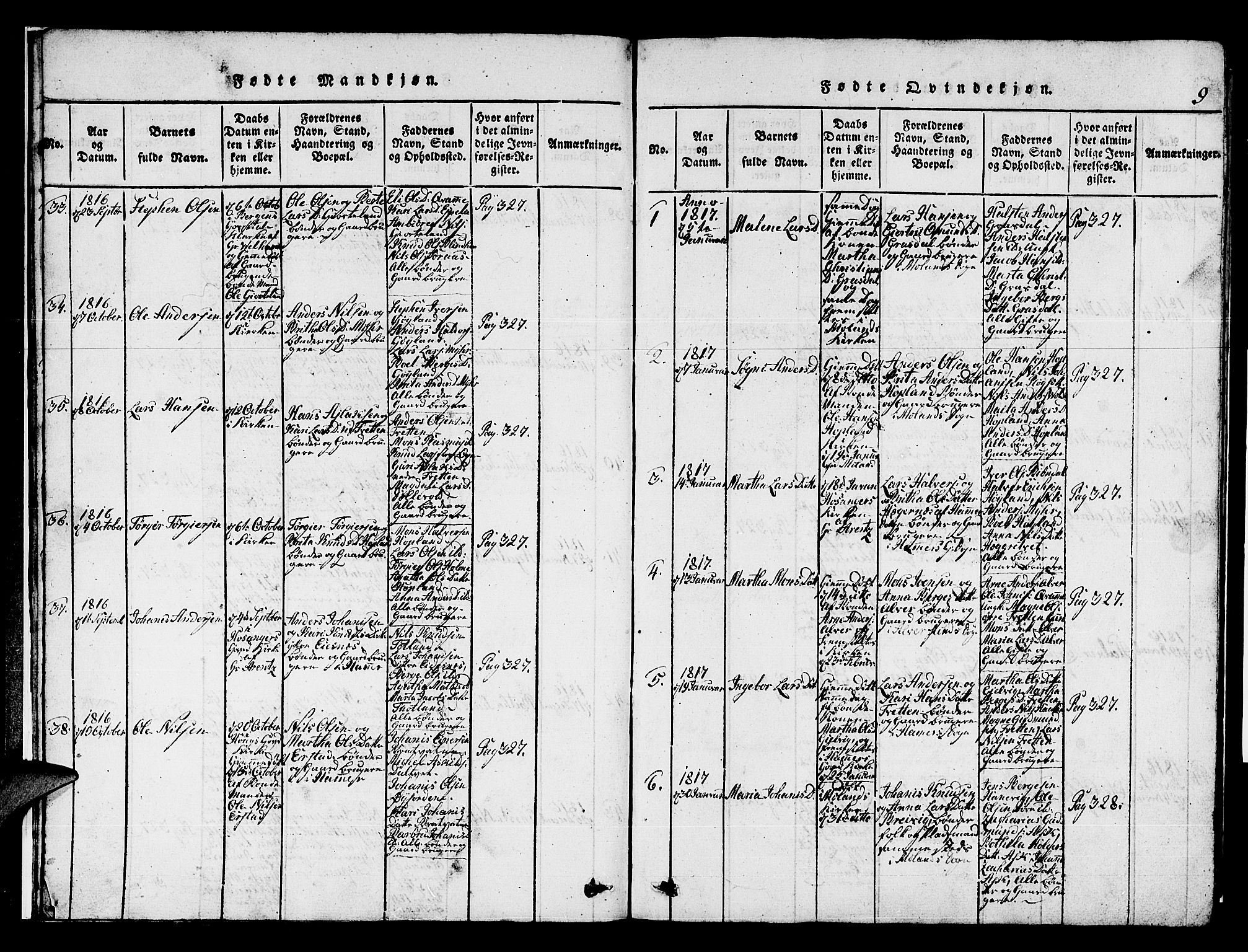 Hamre sokneprestembete, AV/SAB-A-75501/H/Ha/Hab: Parish register (copy) no. A 1, 1816-1826, p. 9