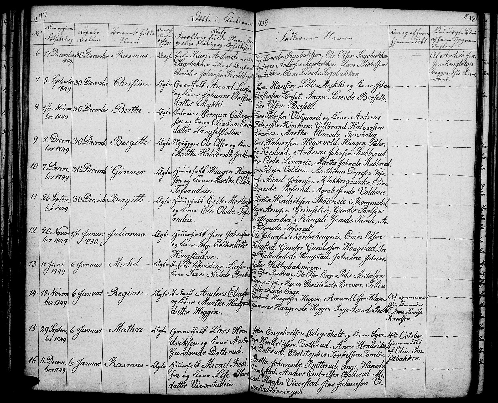 Løten prestekontor, AV/SAH-PREST-022/L/La/L0002: Parish register (copy) no. 2, 1832-1850, p. 279-280