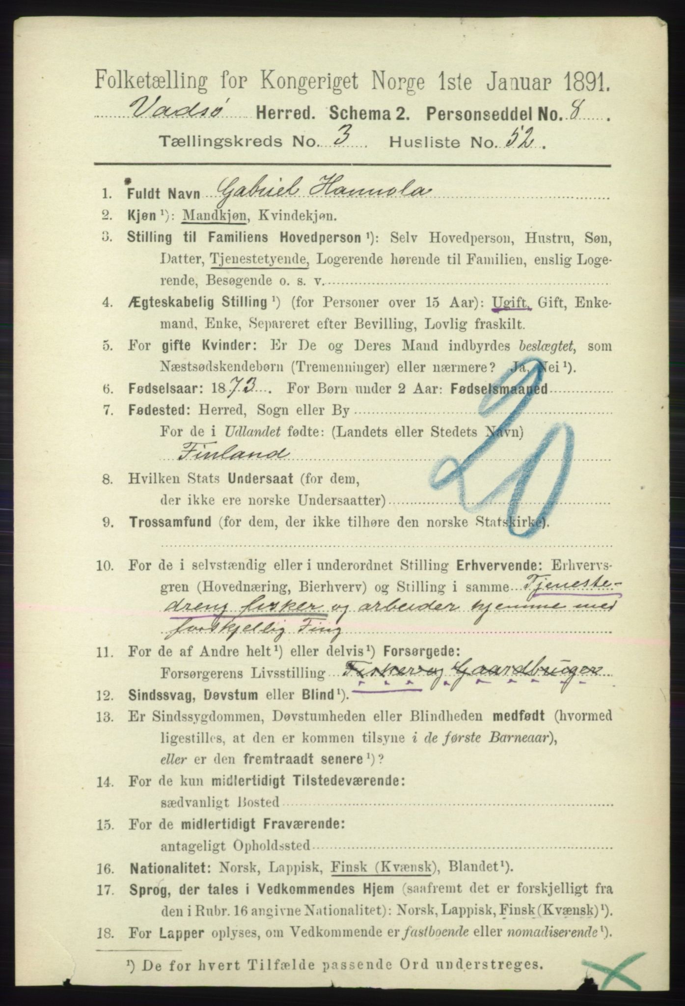 RA, 1891 census for 2029 Vadsø, 1891, p. 1141