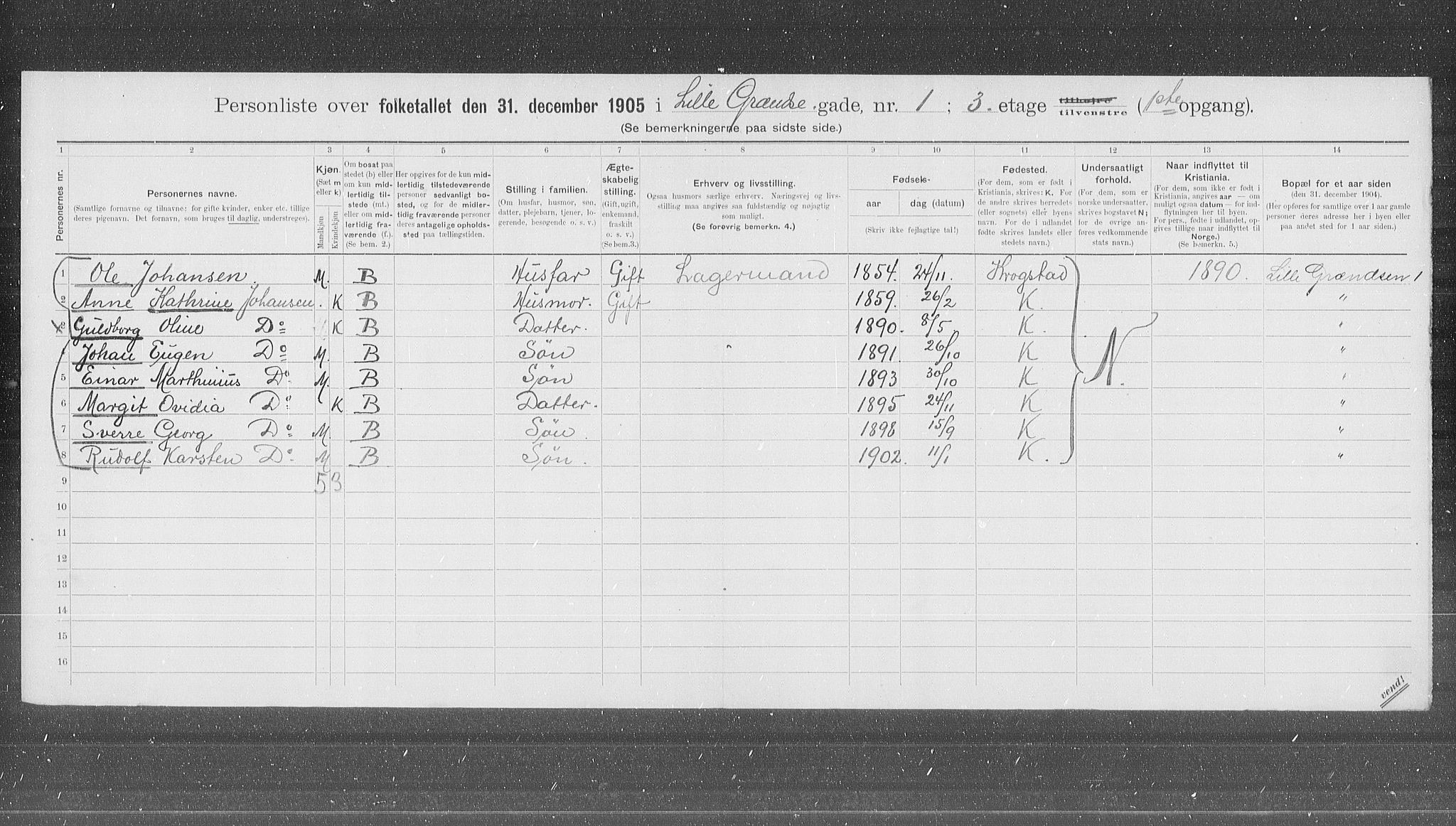 OBA, Municipal Census 1905 for Kristiania, 1905, p. 30222