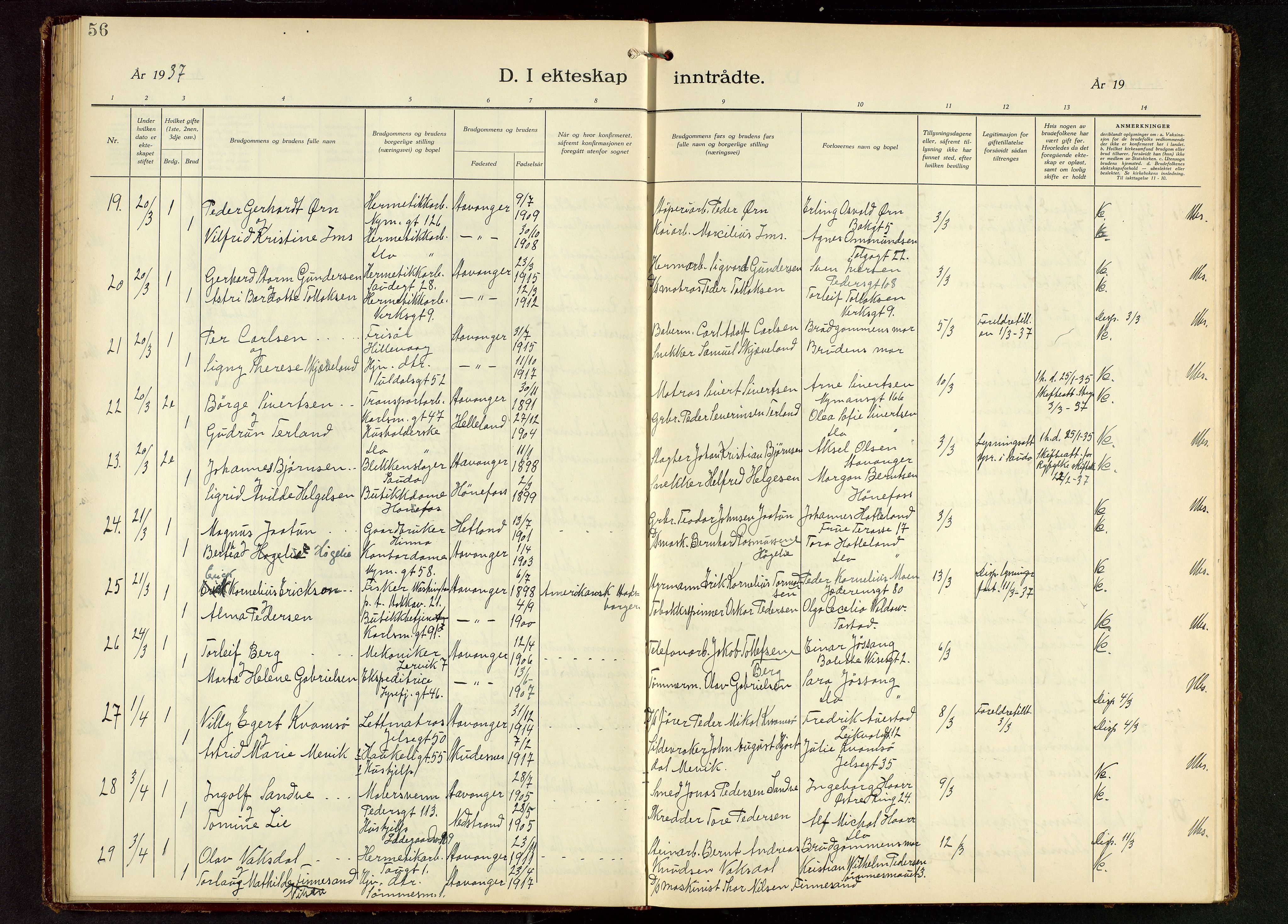 St. Johannes sokneprestkontor, AV/SAST-A-101814/001/30/30BB/L0010: Parish register (copy) no. B 10, 1933-1946, p. 56