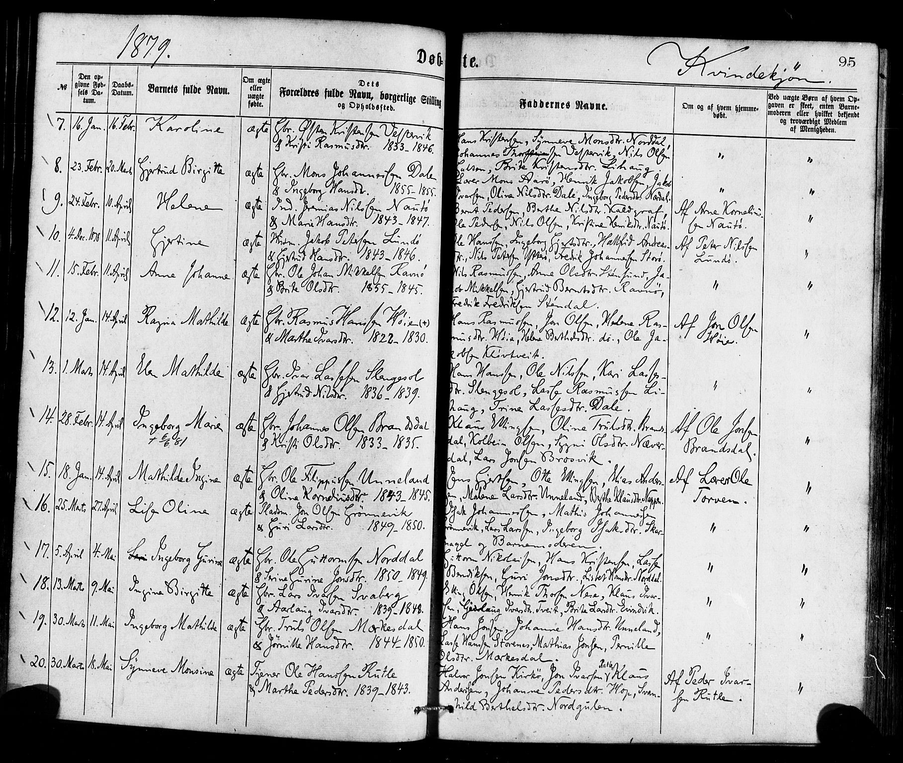 Gulen sokneprestembete, AV/SAB-A-80201/H/Haa/Haaa/L0023: Parish register (official) no. A 23, 1870-1880, p. 95