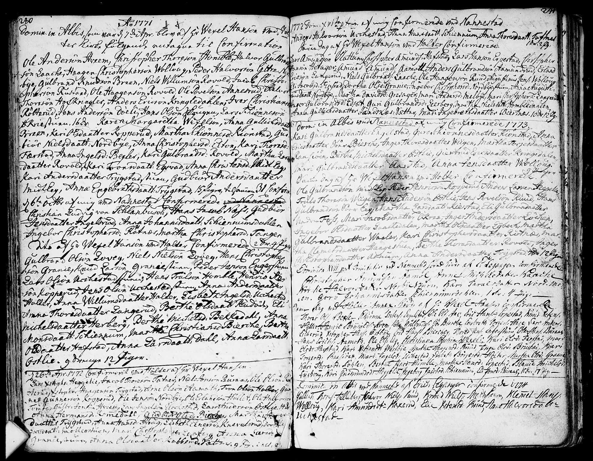 Nannestad prestekontor Kirkebøker, AV/SAO-A-10414a/F/Fa/L0007: Parish register (official) no. I 7, 1754-1791, p. 240-241