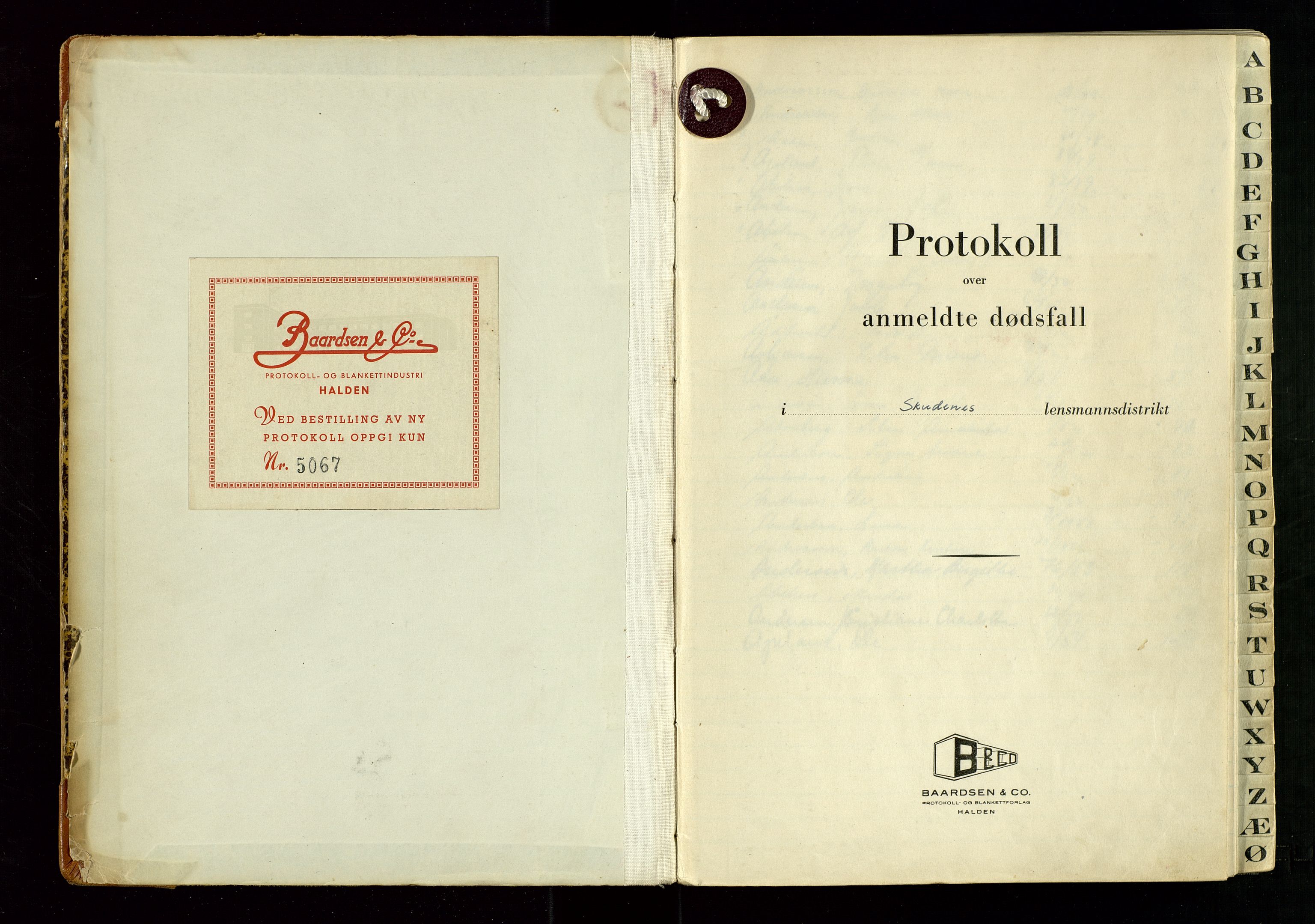 Skudenes lensmannskontor, SAST/A-100444/Gga/L0008: "Protokoll over anmeldte dødsfall", 1949-1956