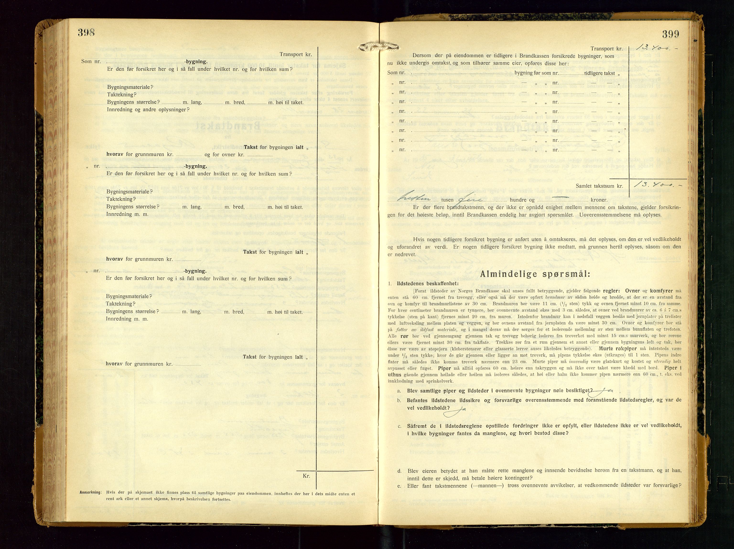Sauda lensmannskontor, SAST/A-100177/Gob/L0003: Branntakstprotokoll - skjematakst, 1928-1936, p. 398-399