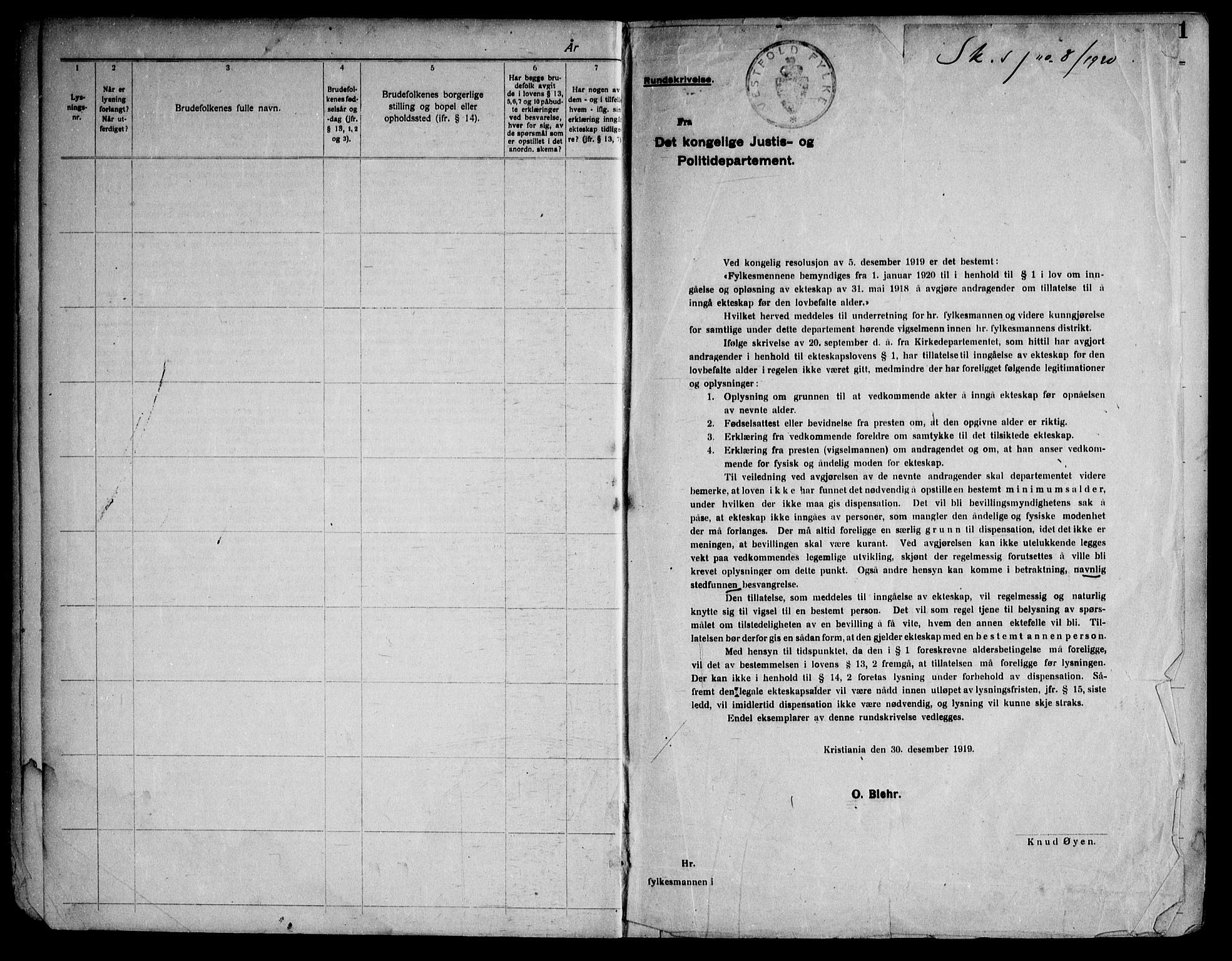 Skoger kirkebøker, SAKO/A-59/H/Ha/L0001: Banns register no. I 1, 1920-1952