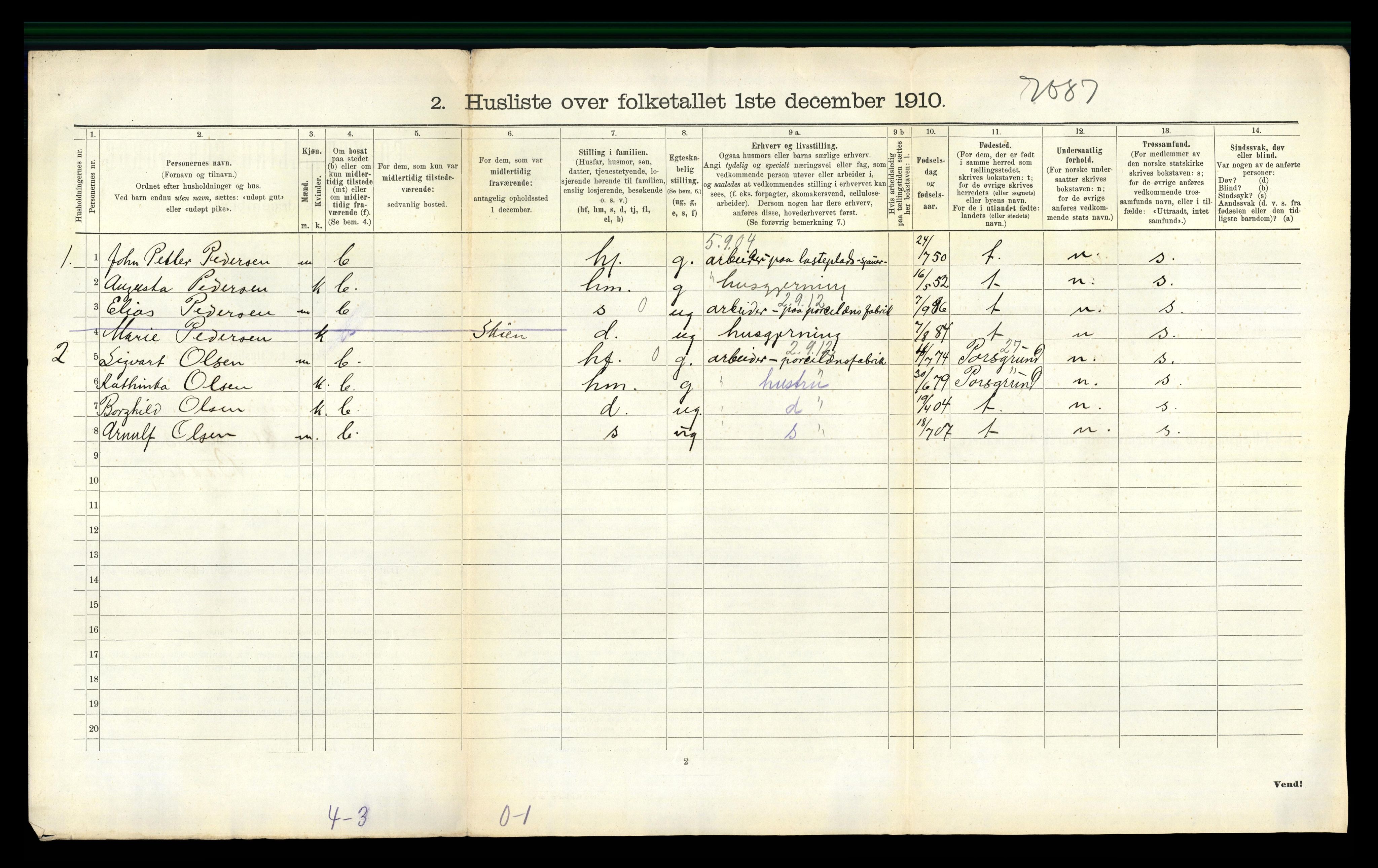 RA, 1910 census for Solum, 1910, p. 1172