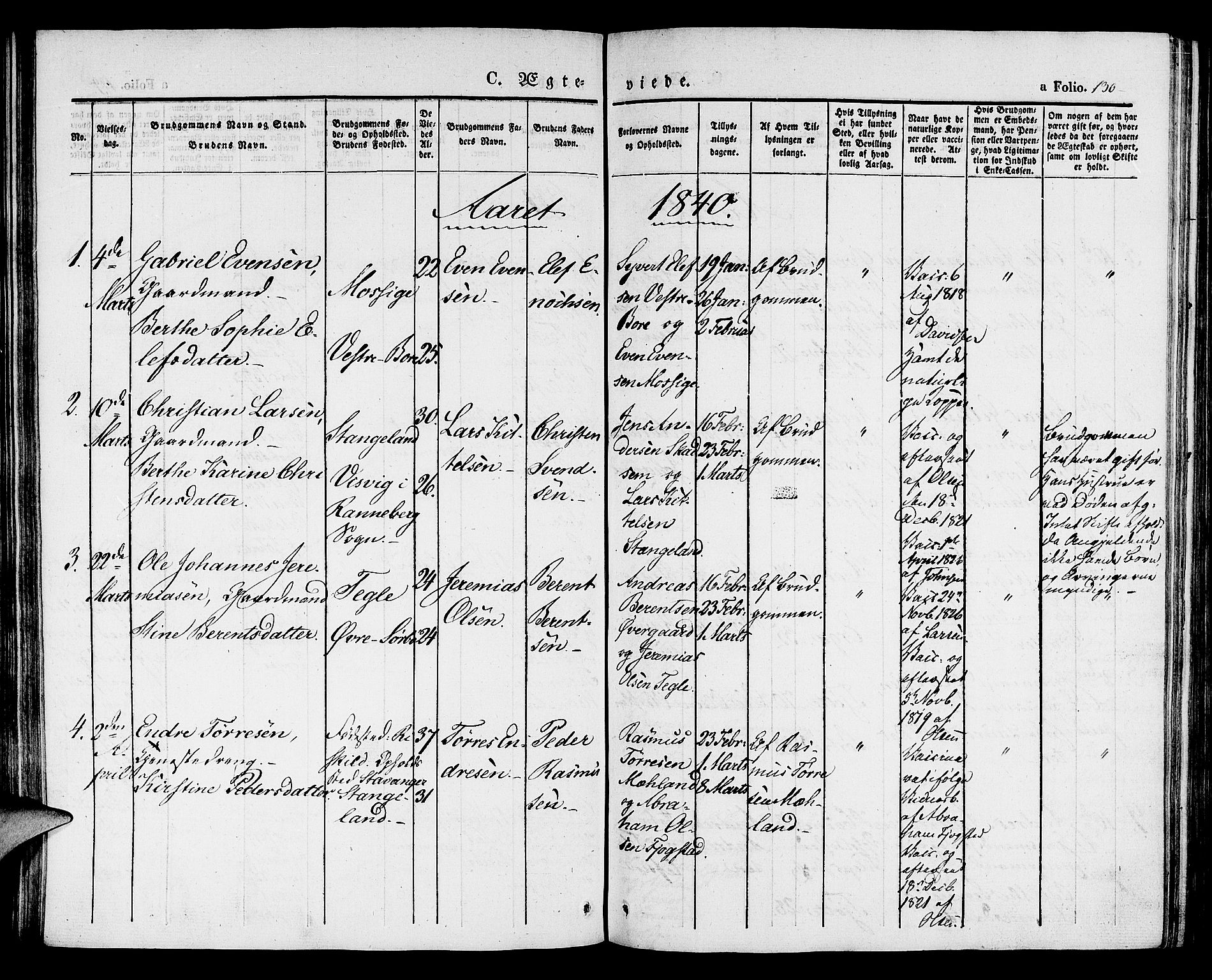 Klepp sokneprestkontor, SAST/A-101803/001/3/30BA/L0003: Parish register (official) no. A 3, 1833-1842, p. 130