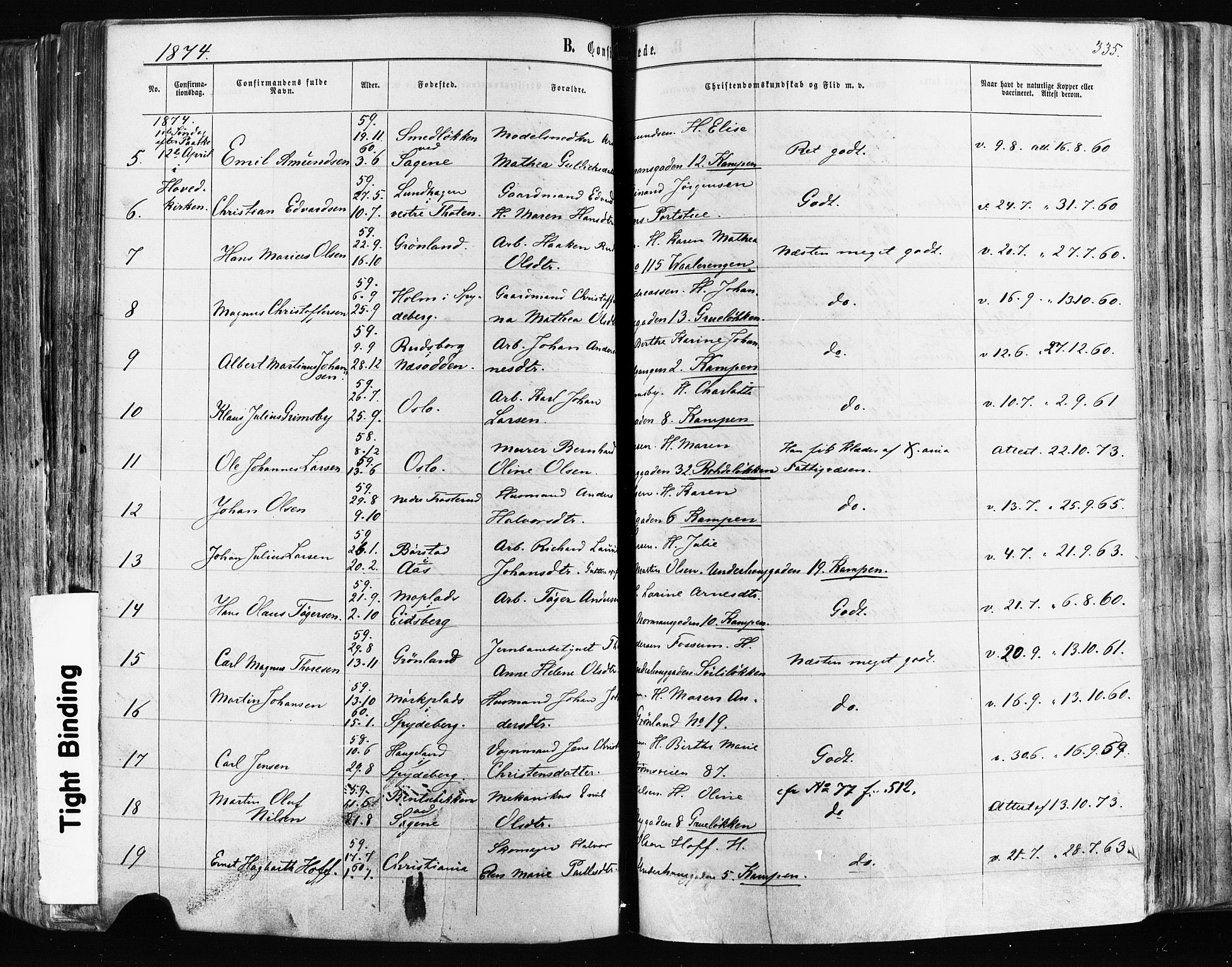 Østre Aker prestekontor Kirkebøker, SAO/A-10840/F/Fa/L0003: Parish register (official) no. I 3, 1869-1875, p. 335