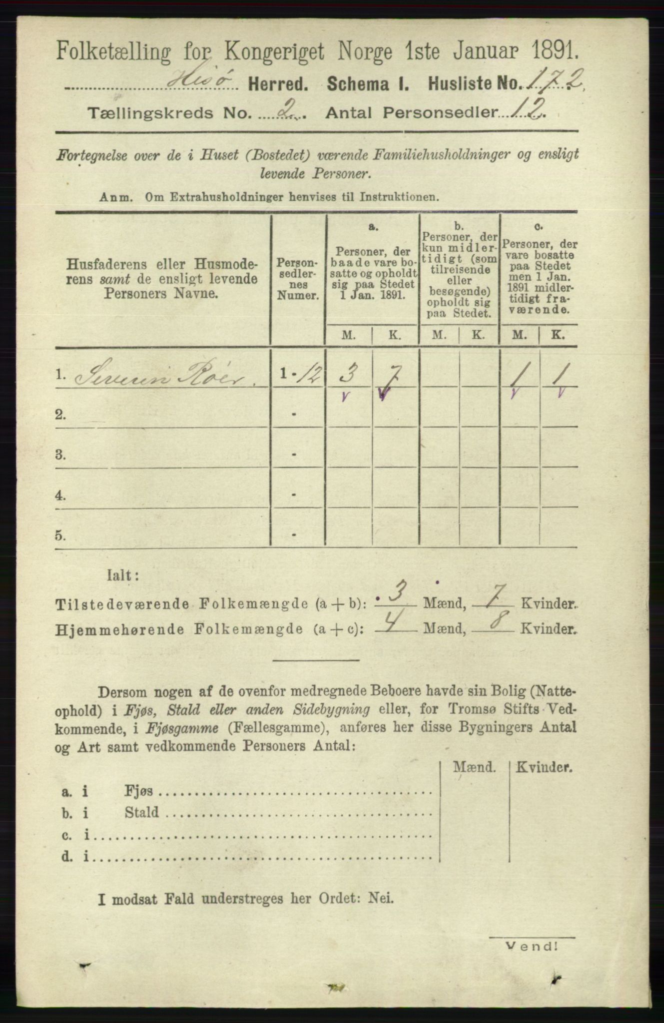 RA, 1891 census for 0922 Hisøy, 1891, p. 889