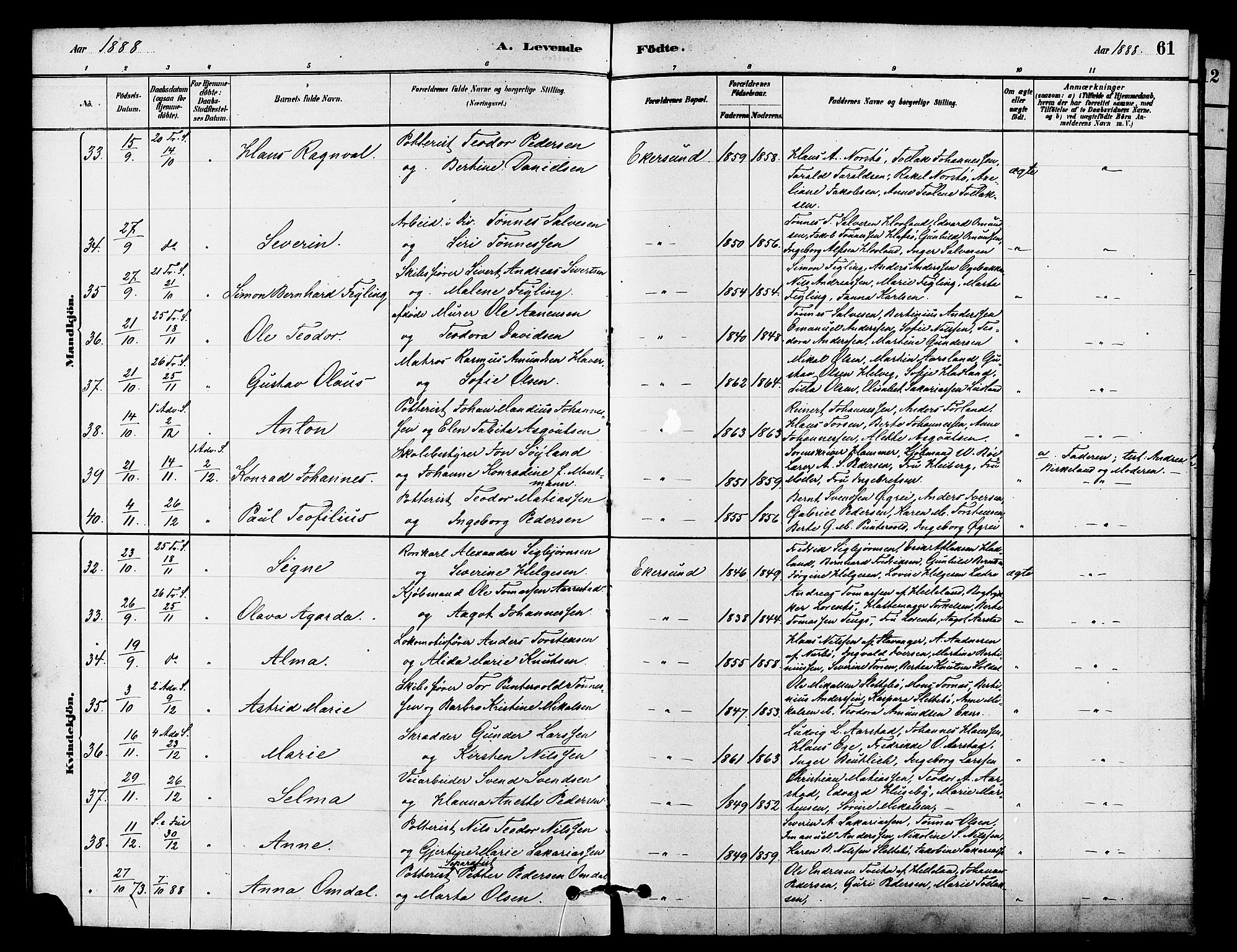 Eigersund sokneprestkontor, AV/SAST-A-101807/S08/L0015: Parish register (official) no. A 15, 1879-1892, p. 61