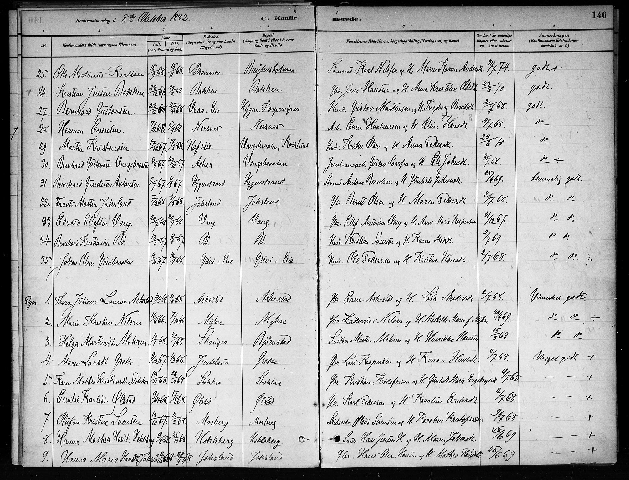 Røyken kirkebøker, SAKO/A-241/F/Fa/L0008: Parish register (official) no. 8, 1880-1897, p. 146