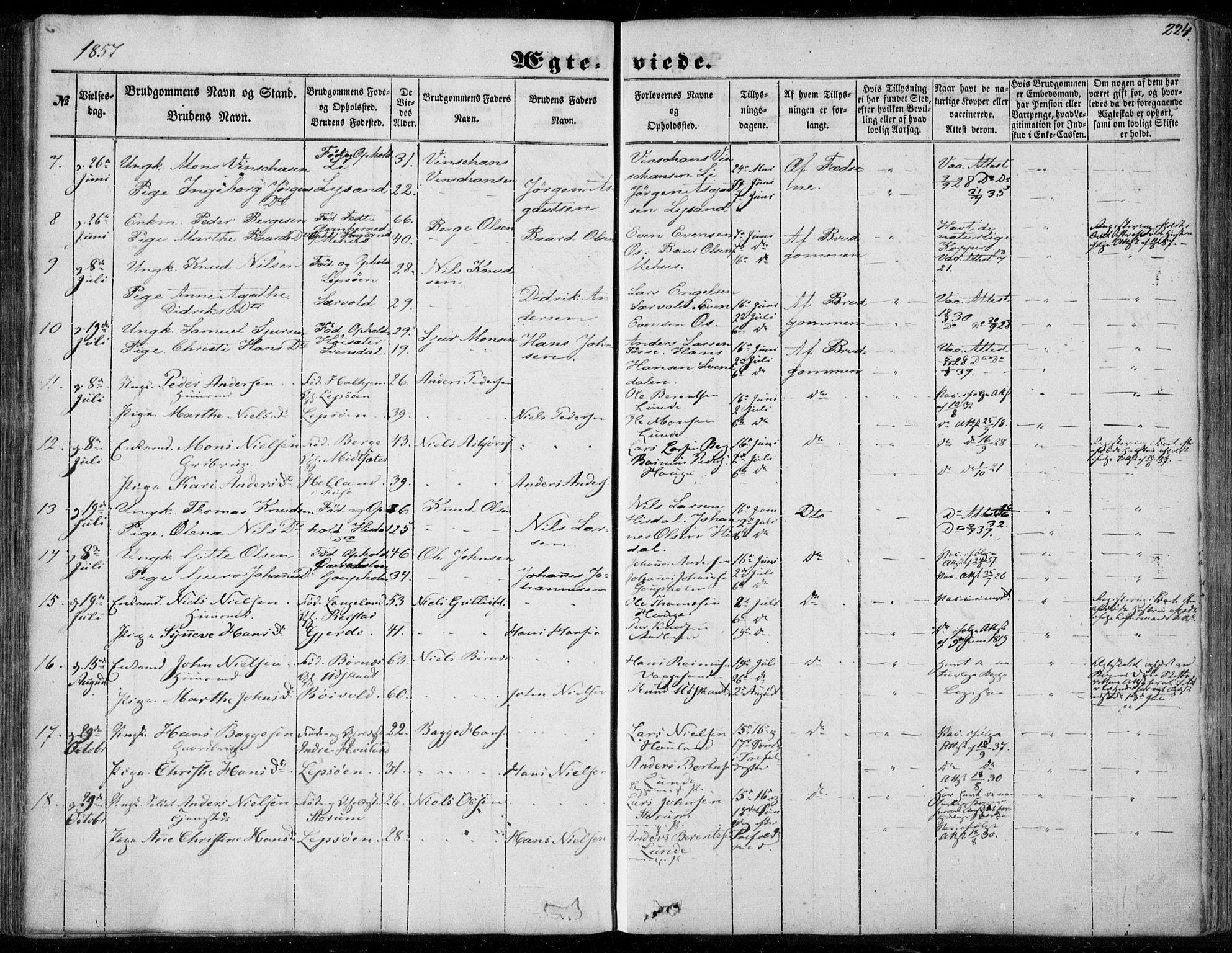 Os sokneprestembete, SAB/A-99929: Parish register (official) no. A 16, 1851-1859, p. 224