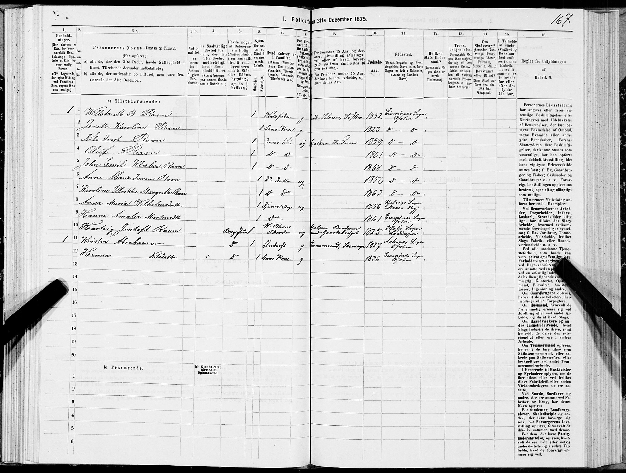 SAT, 1875 census for 1853P Ofoten, 1875, p. 1167