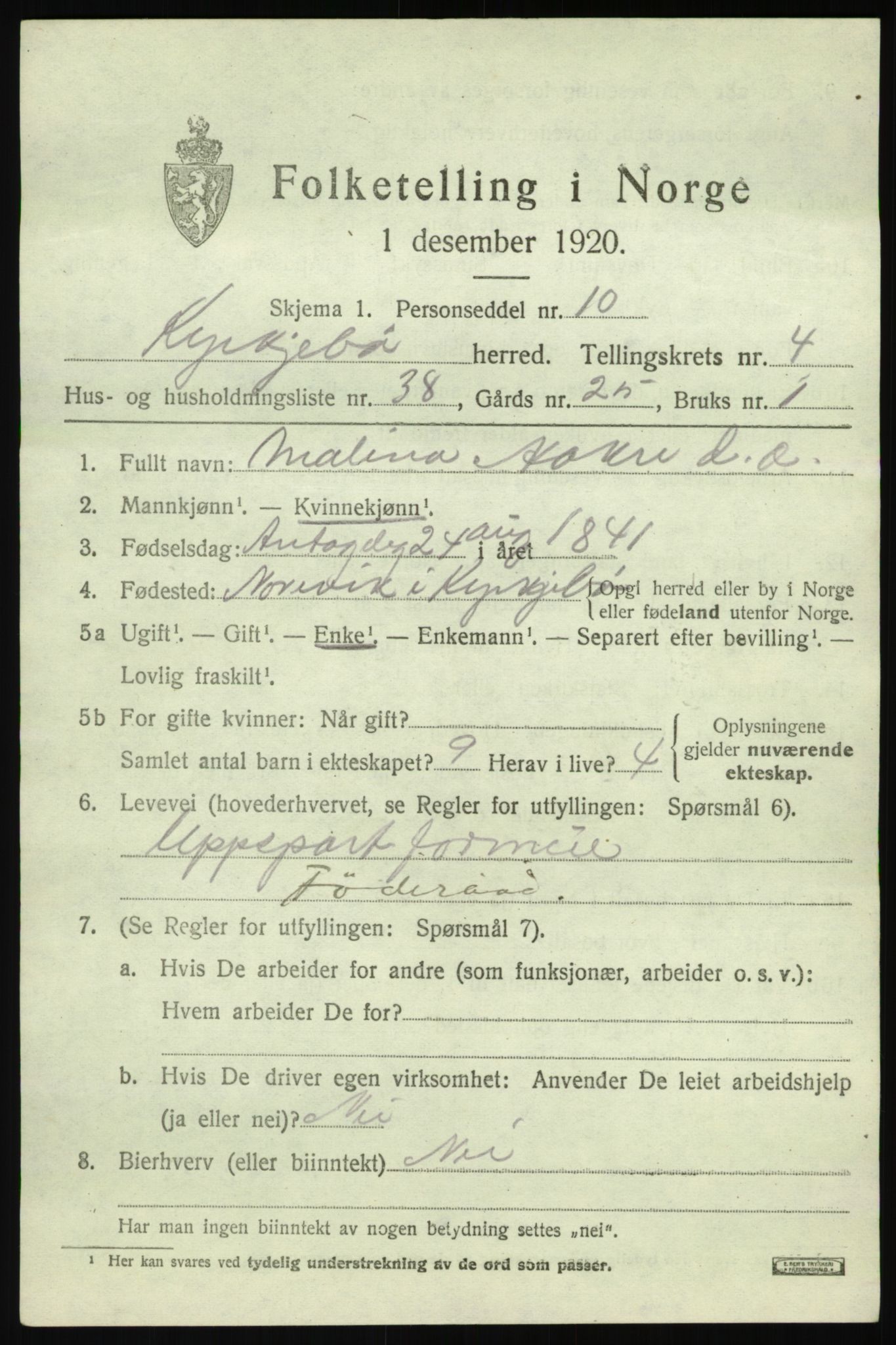 SAB, 1920 census for Kyrkjebø, 1920, p. 1777