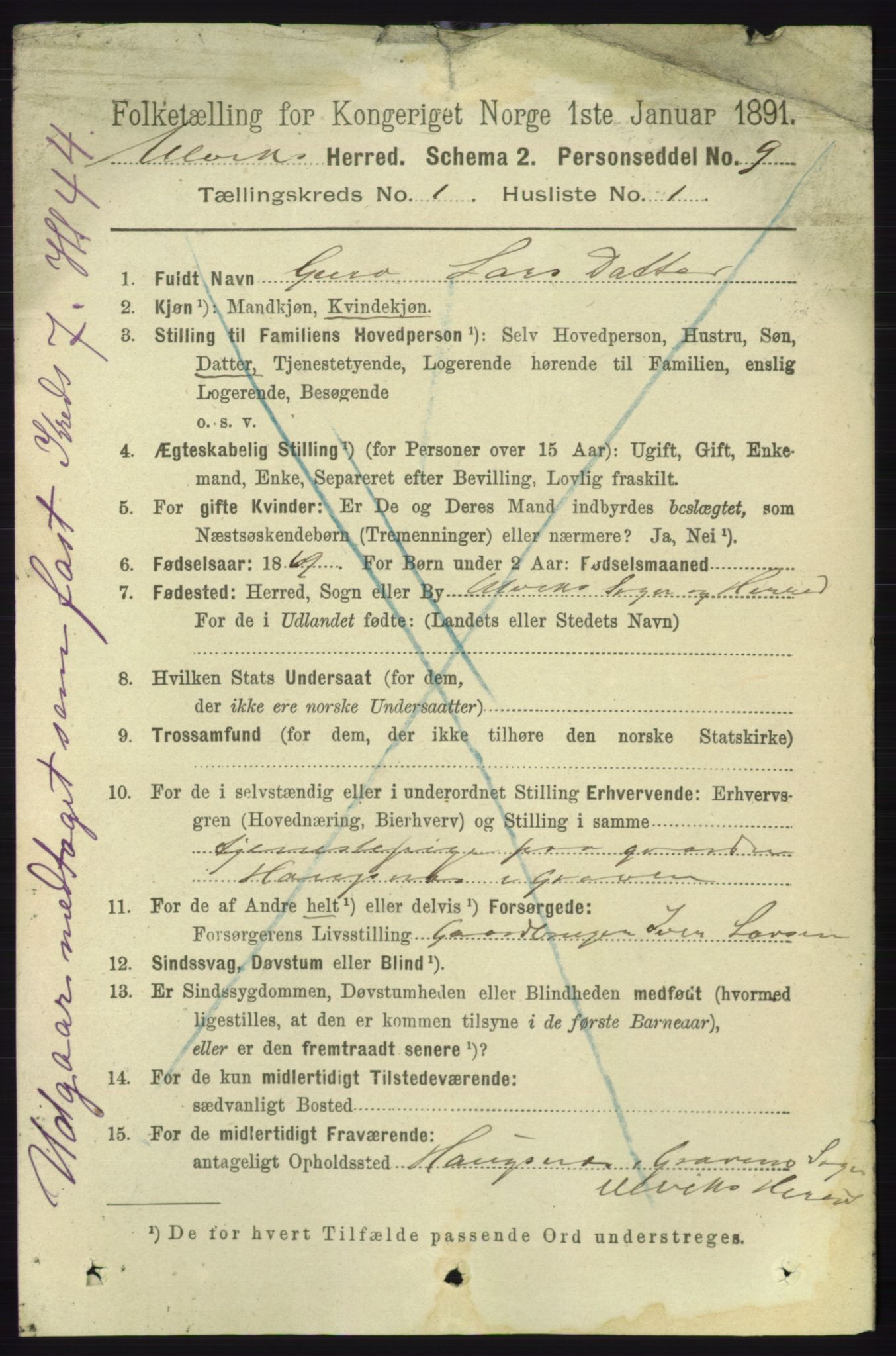 RA, 1891 census for 1233 Ulvik, 1891, p. 76