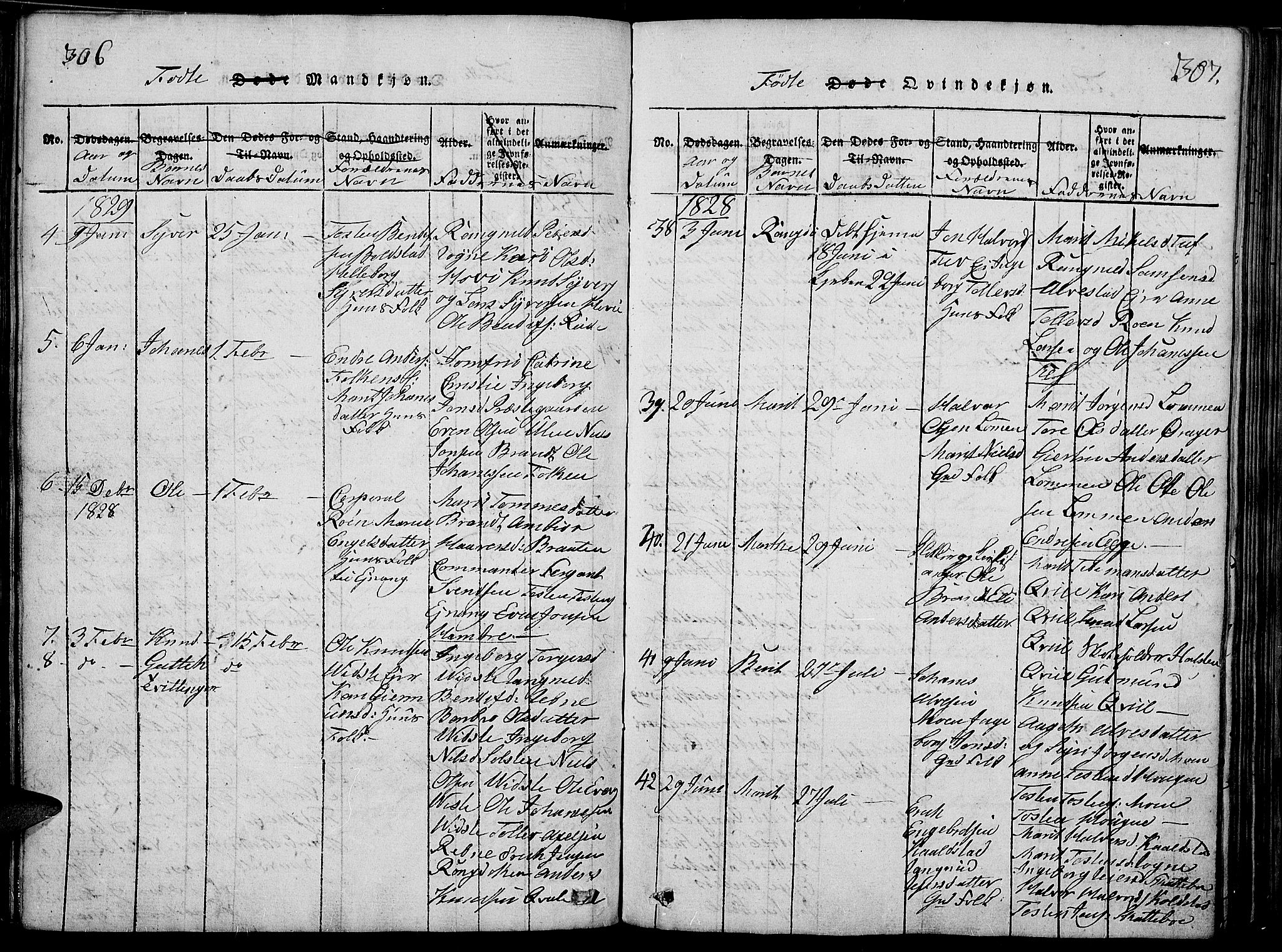 Slidre prestekontor, SAH/PREST-134/H/Ha/Haa/L0002: Parish register (official) no. 2, 1814-1830, p. 306-307