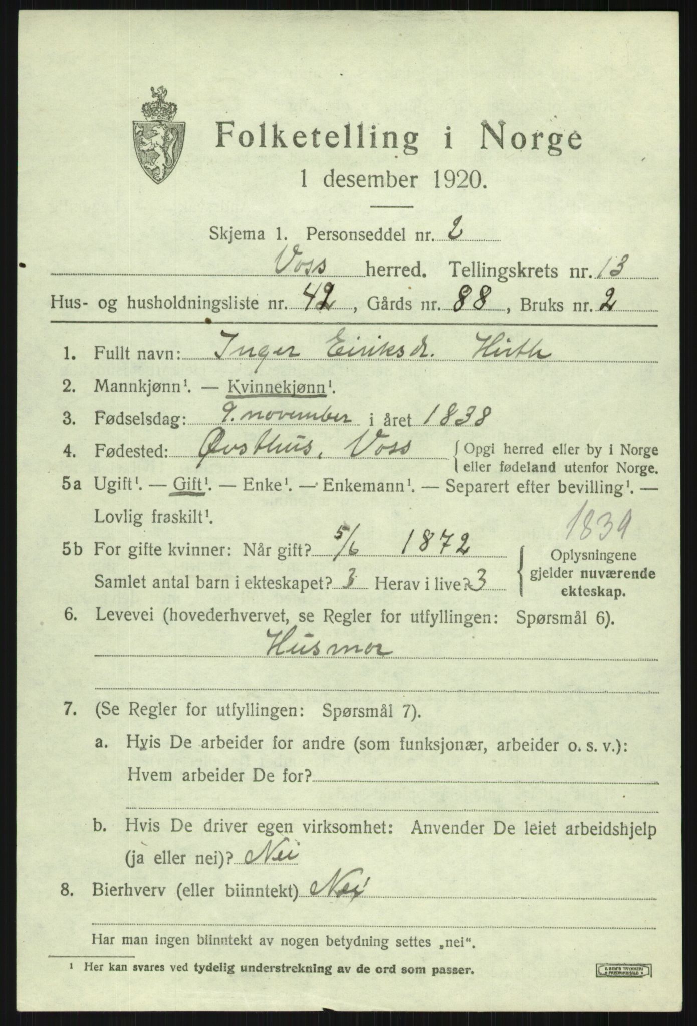 SAB, 1920 census for Voss, 1920, p. 11679