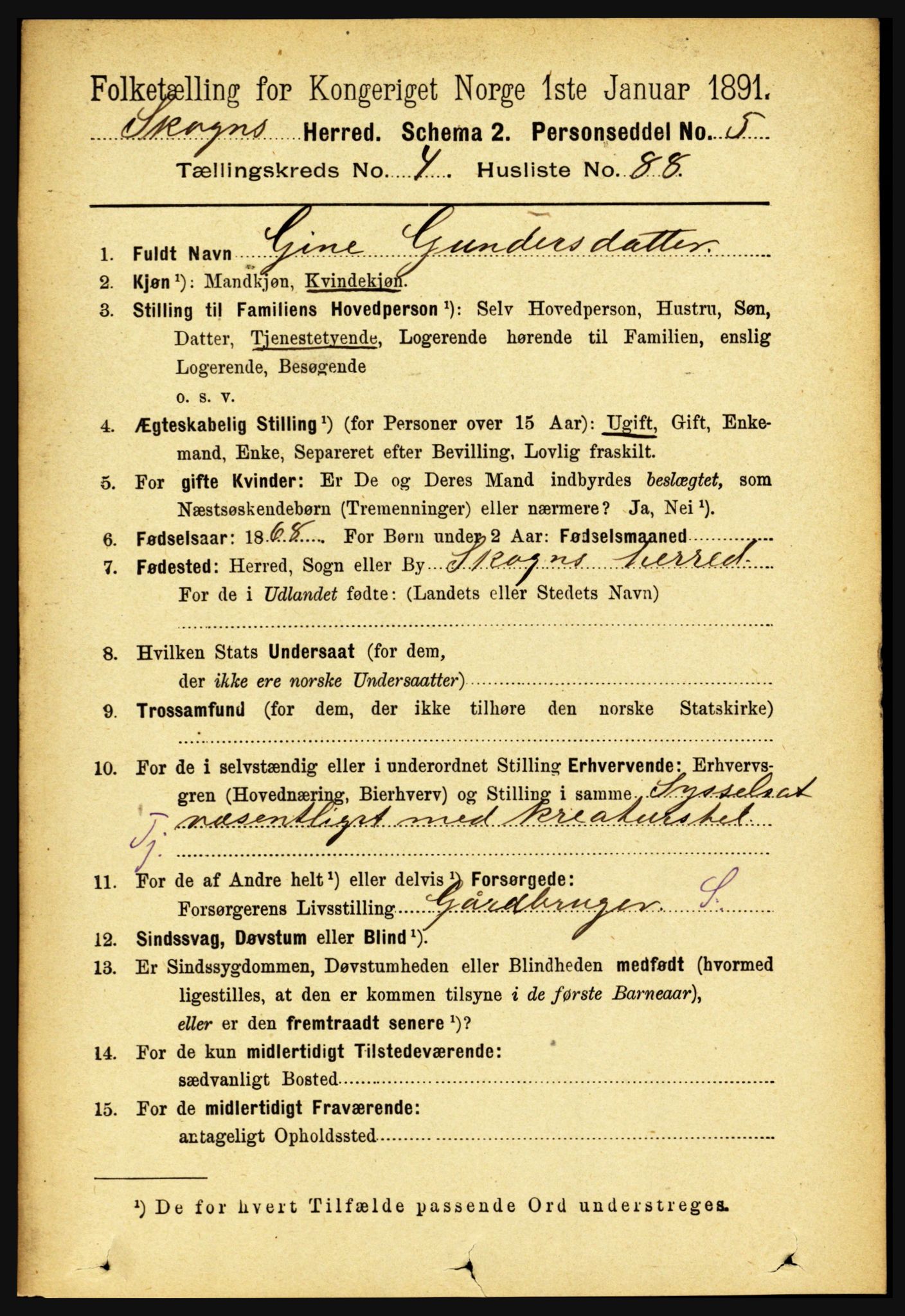 RA, 1891 census for 1719 Skogn, 1891, p. 2836