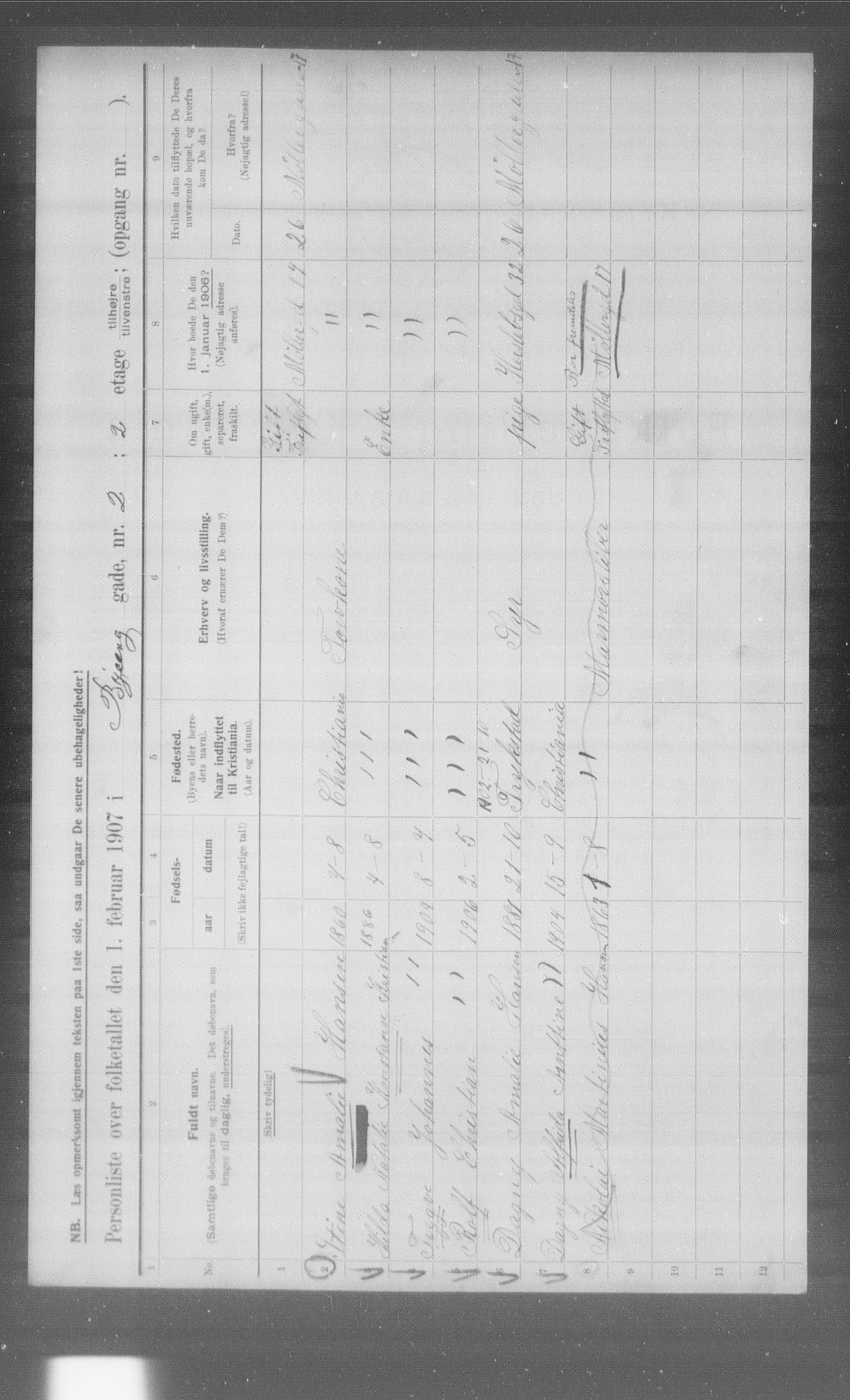 OBA, Municipal Census 1907 for Kristiania, 1907, p. 2184