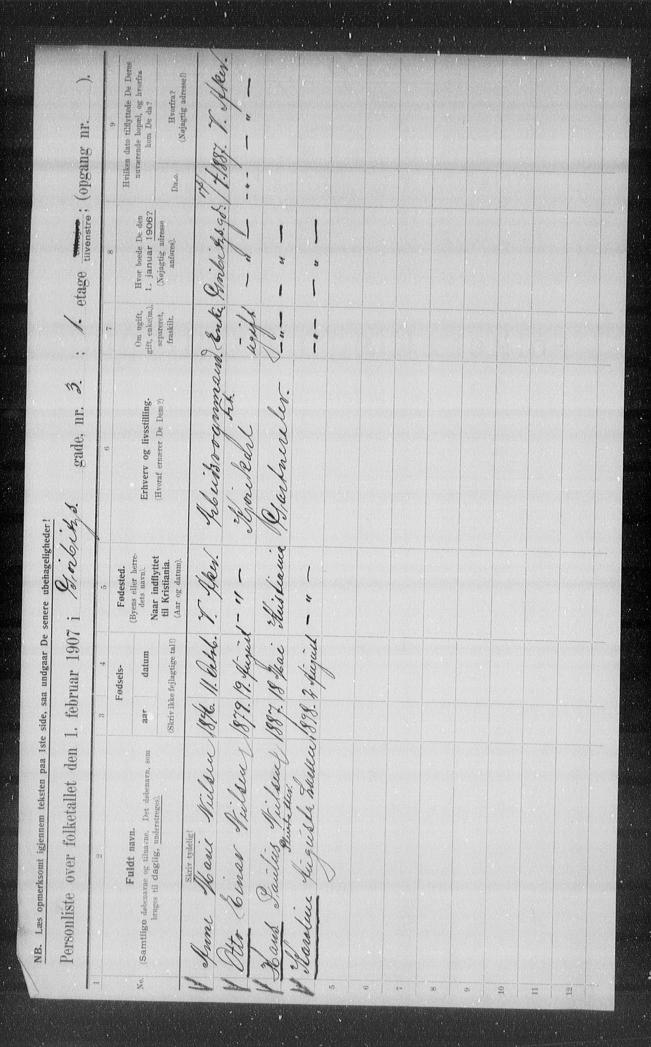 OBA, Municipal Census 1907 for Kristiania, 1907, p. 16753