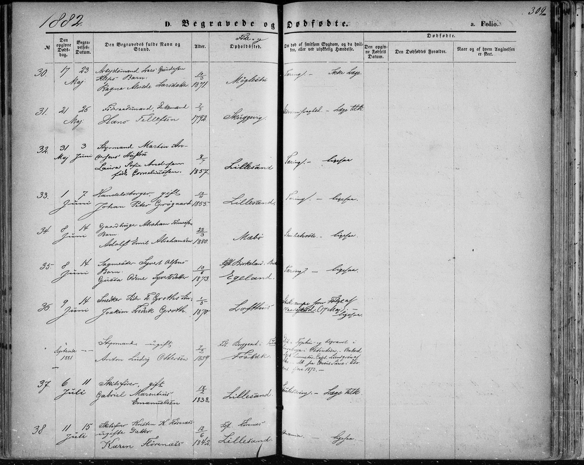 Vestre Moland sokneprestkontor, AV/SAK-1111-0046/F/Fa/Fab/L0008: Parish register (official) no. A 8, 1873-1883, p. 309