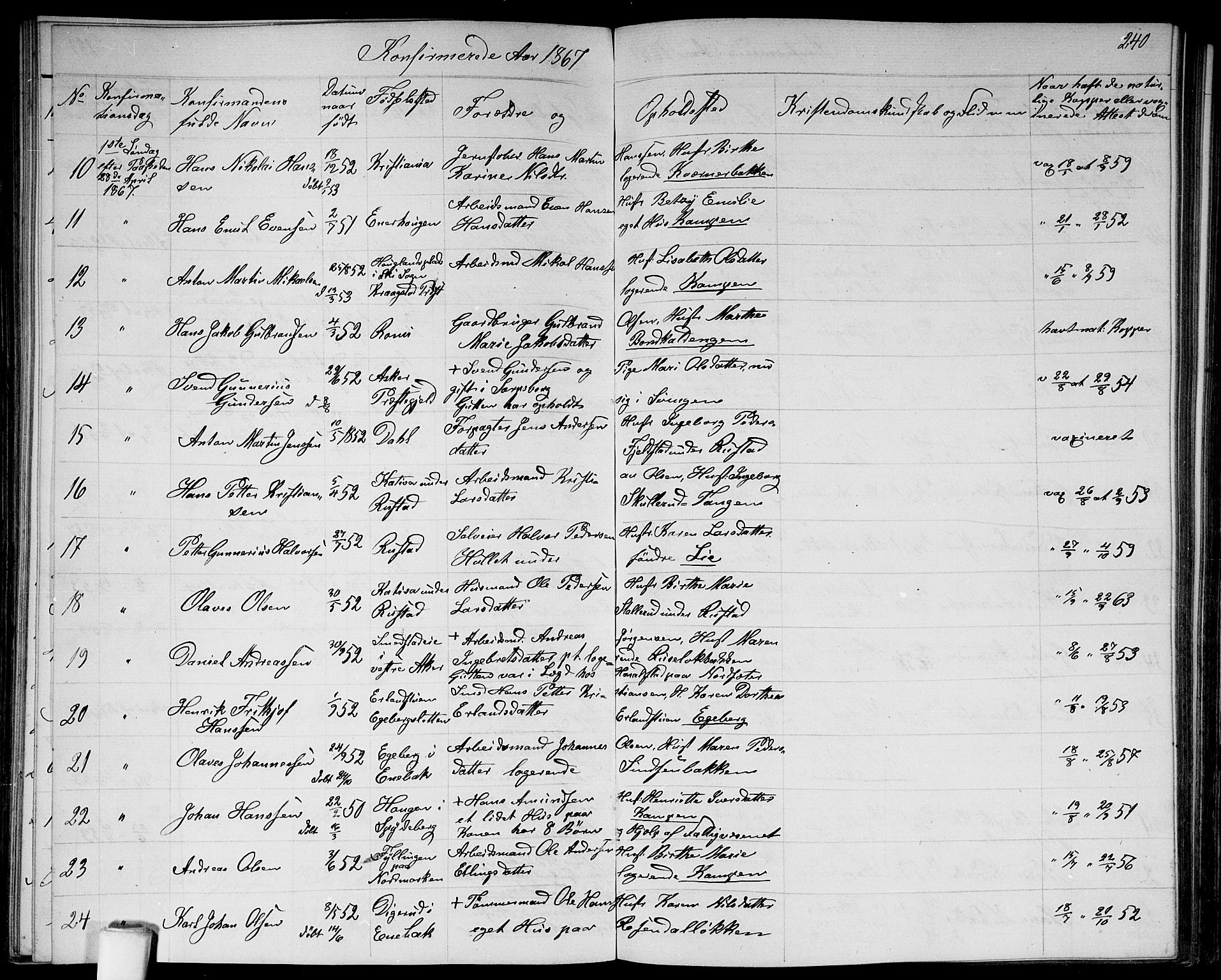 Østre Aker prestekontor Kirkebøker, SAO/A-10840/G/Ga/L0002: Parish register (copy) no. I 2, 1861-1867, p. 240