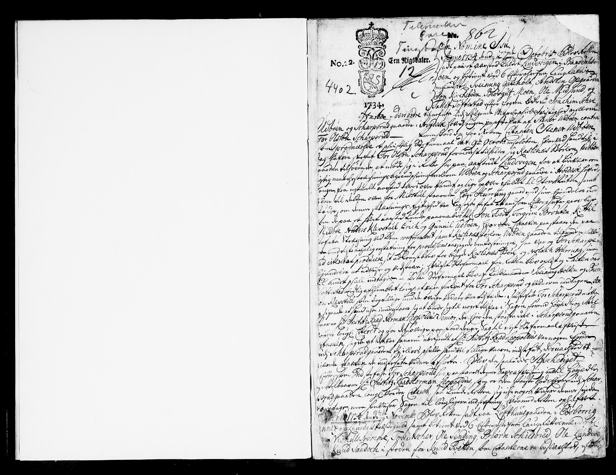 Vest-Telemark sorenskriveri, SAKO/A-134/F/Fa/L0027: Tingbok, 1734-1737, p. 1