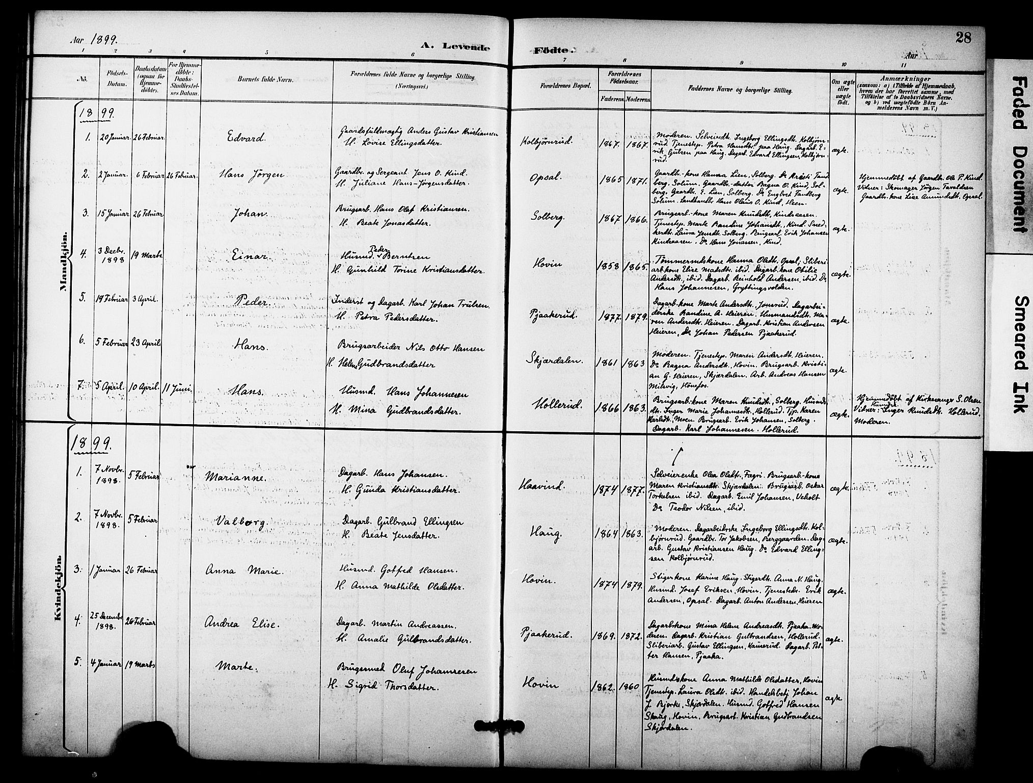 Hole kirkebøker, AV/SAKO-A-228/F/Fb/L0002: Parish register (official) no. II 2, 1892-1906, p. 28