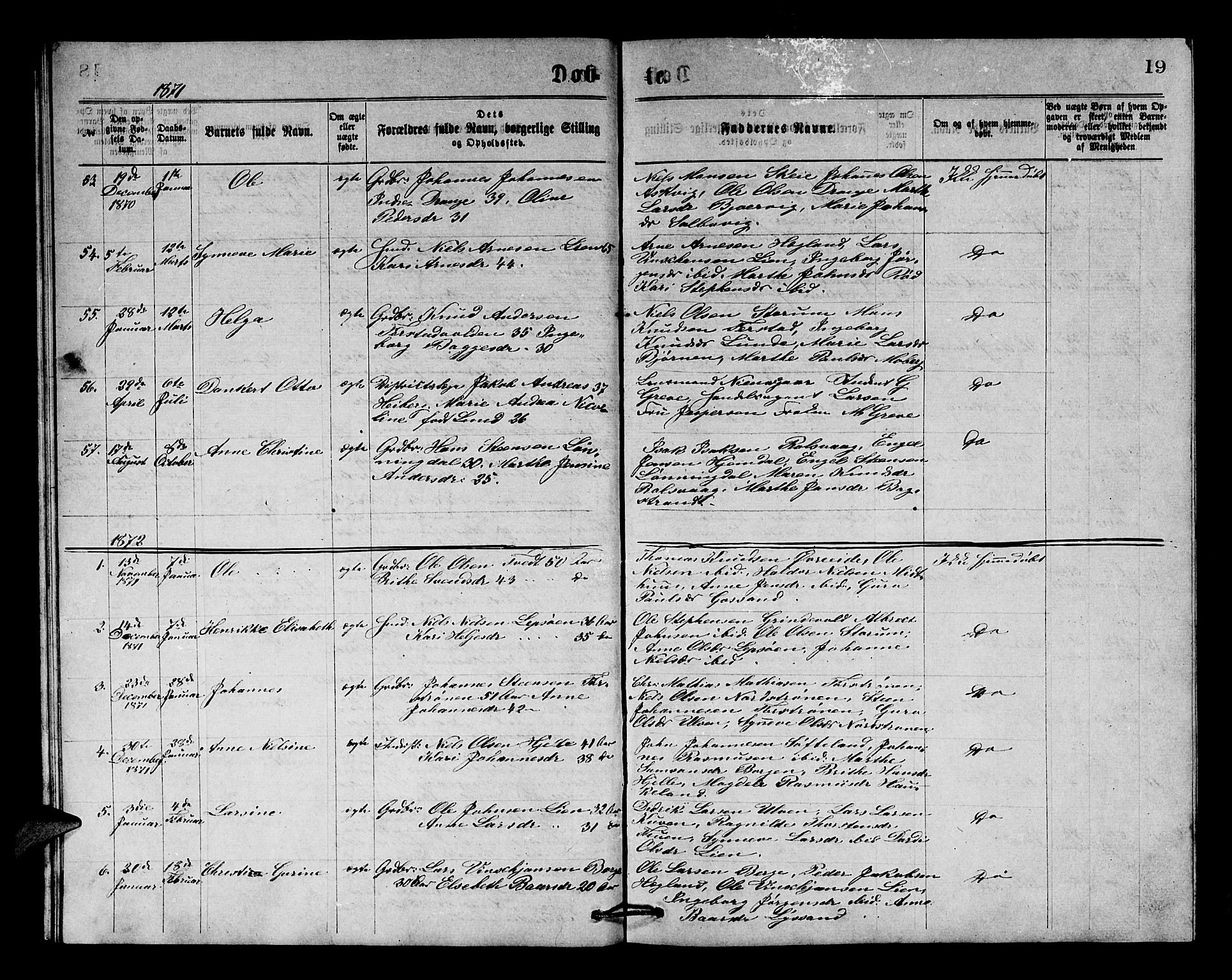 Os sokneprestembete, SAB/A-99929: Parish register (copy) no. A 1, 1869-1879, p. 19