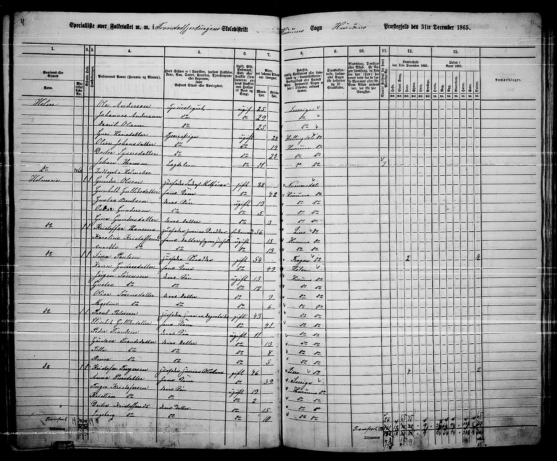 RA, 1865 census for Hurum, 1865, p. 32