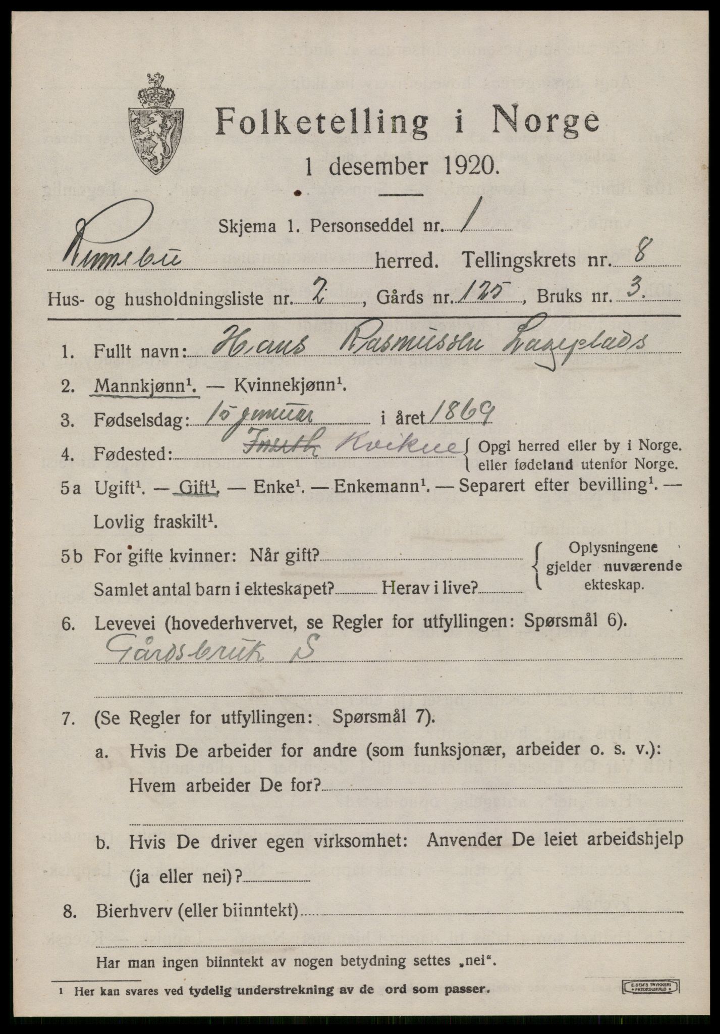 SAT, 1920 census for Rennebu, 1920, p. 5268