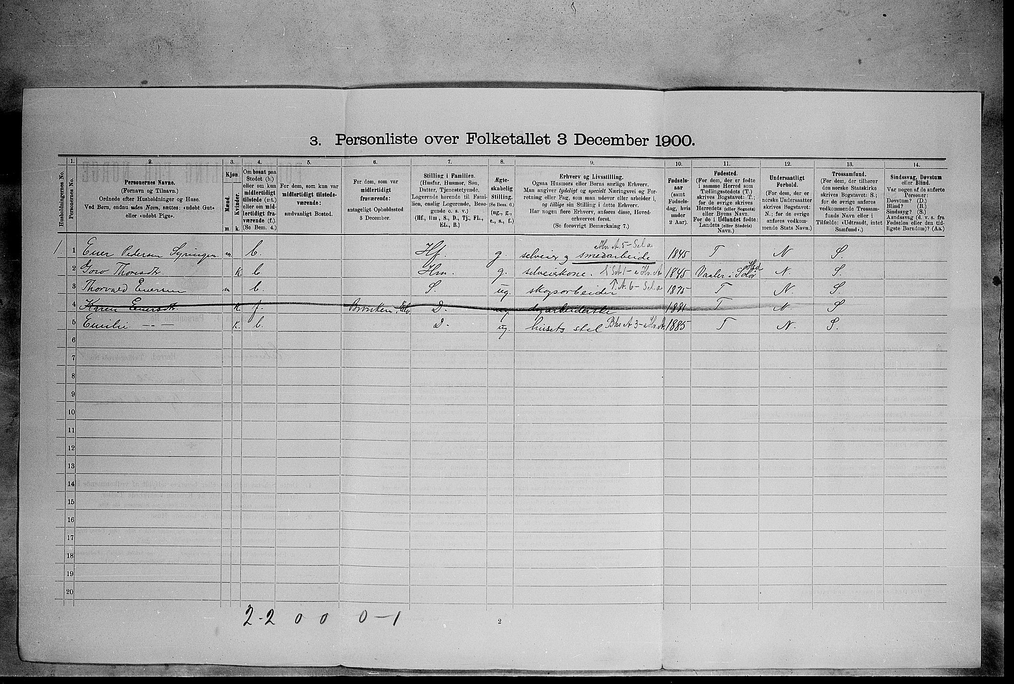 SAH, 1900 census for Elverum, 1900, p. 293