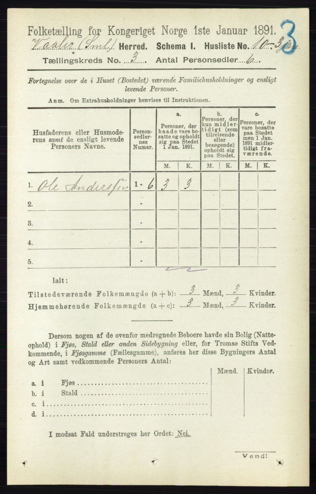 RA, 1891 census for 0137 Våler, 1891, p. 1049