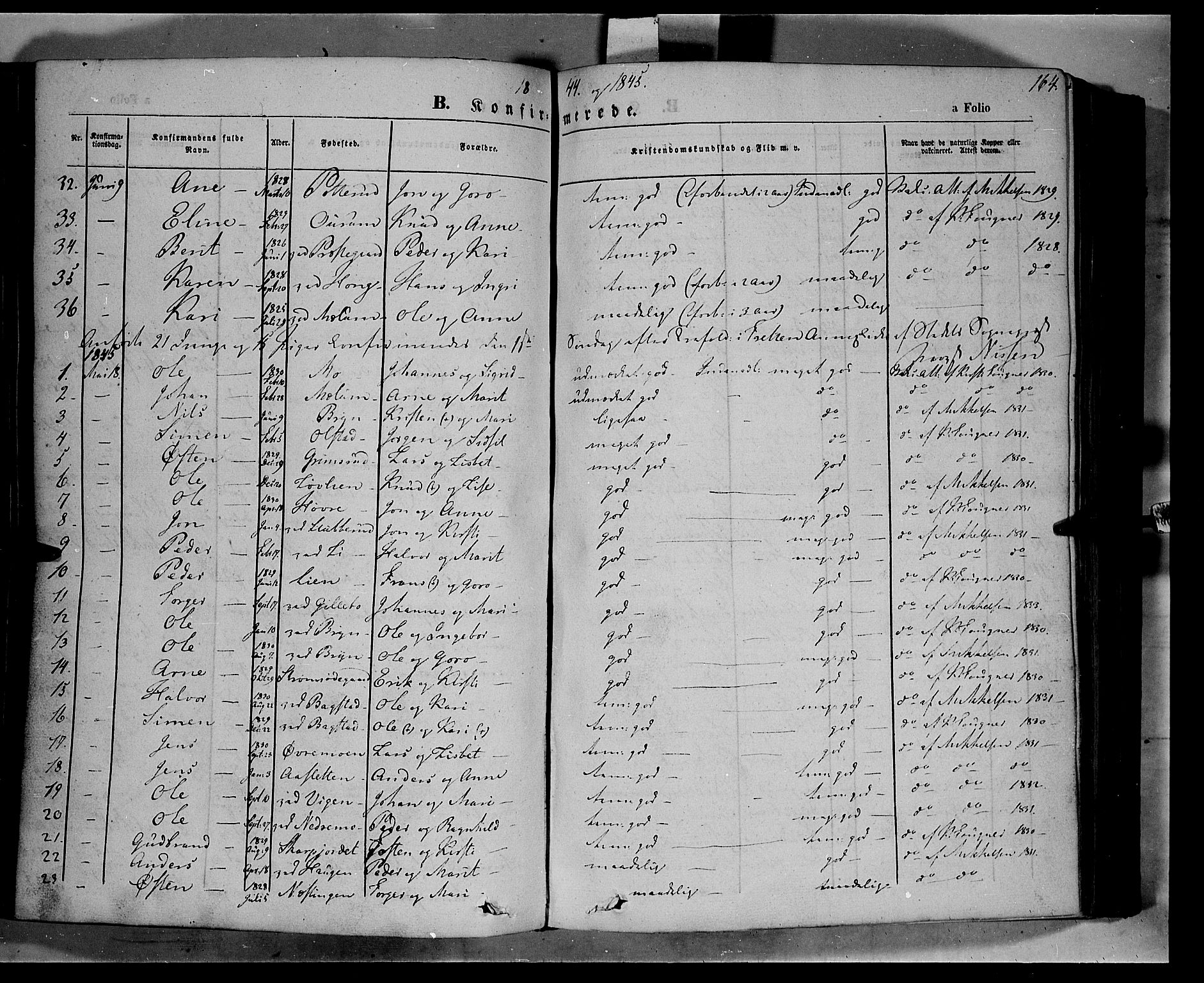 Øyer prestekontor, SAH/PREST-084/H/Ha/Haa/L0005: Parish register (official) no. 5, 1842-1857, p. 164