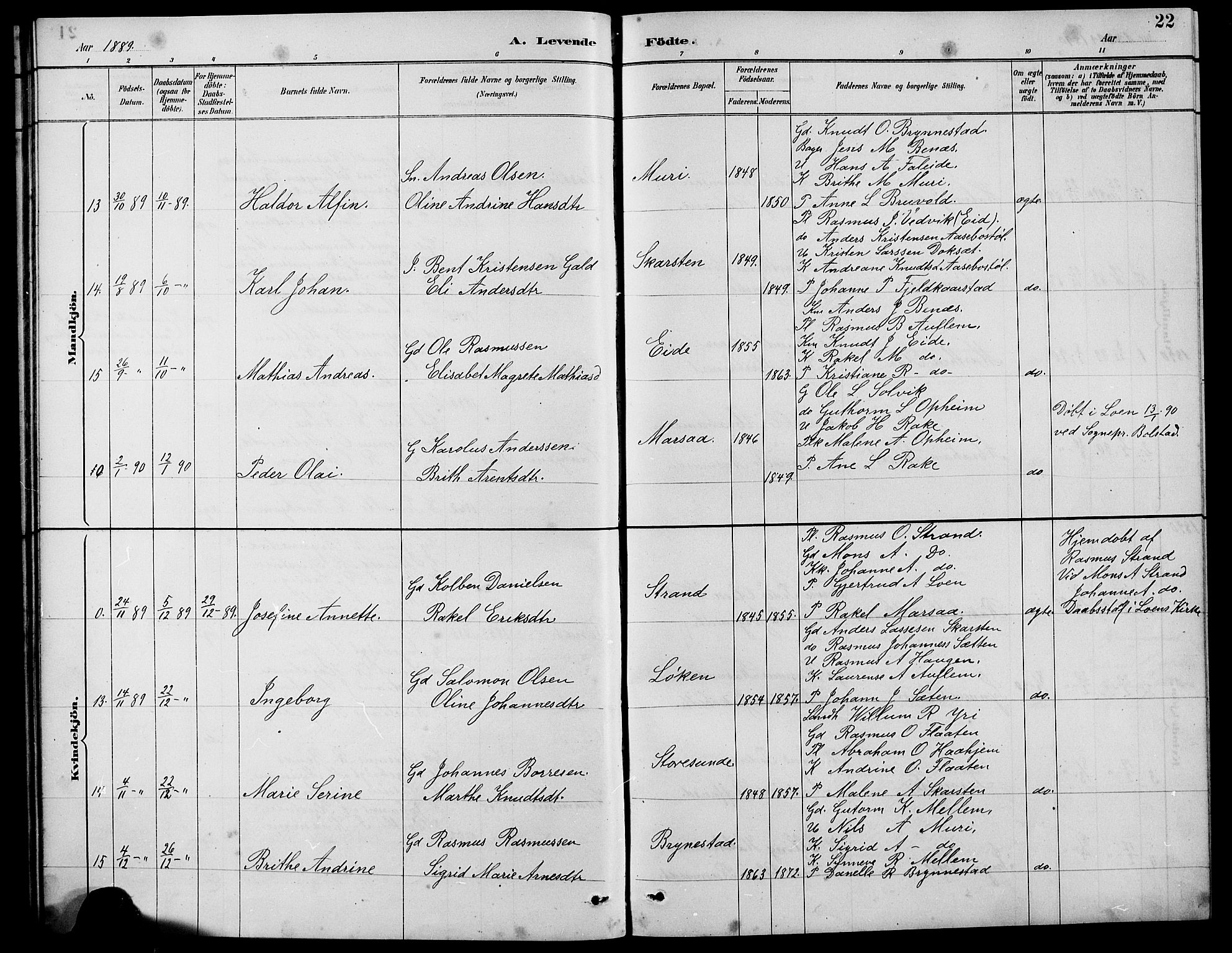 Innvik sokneprestembete, AV/SAB-A-80501: Parish register (copy) no. B 3, 1886-1897, p. 22