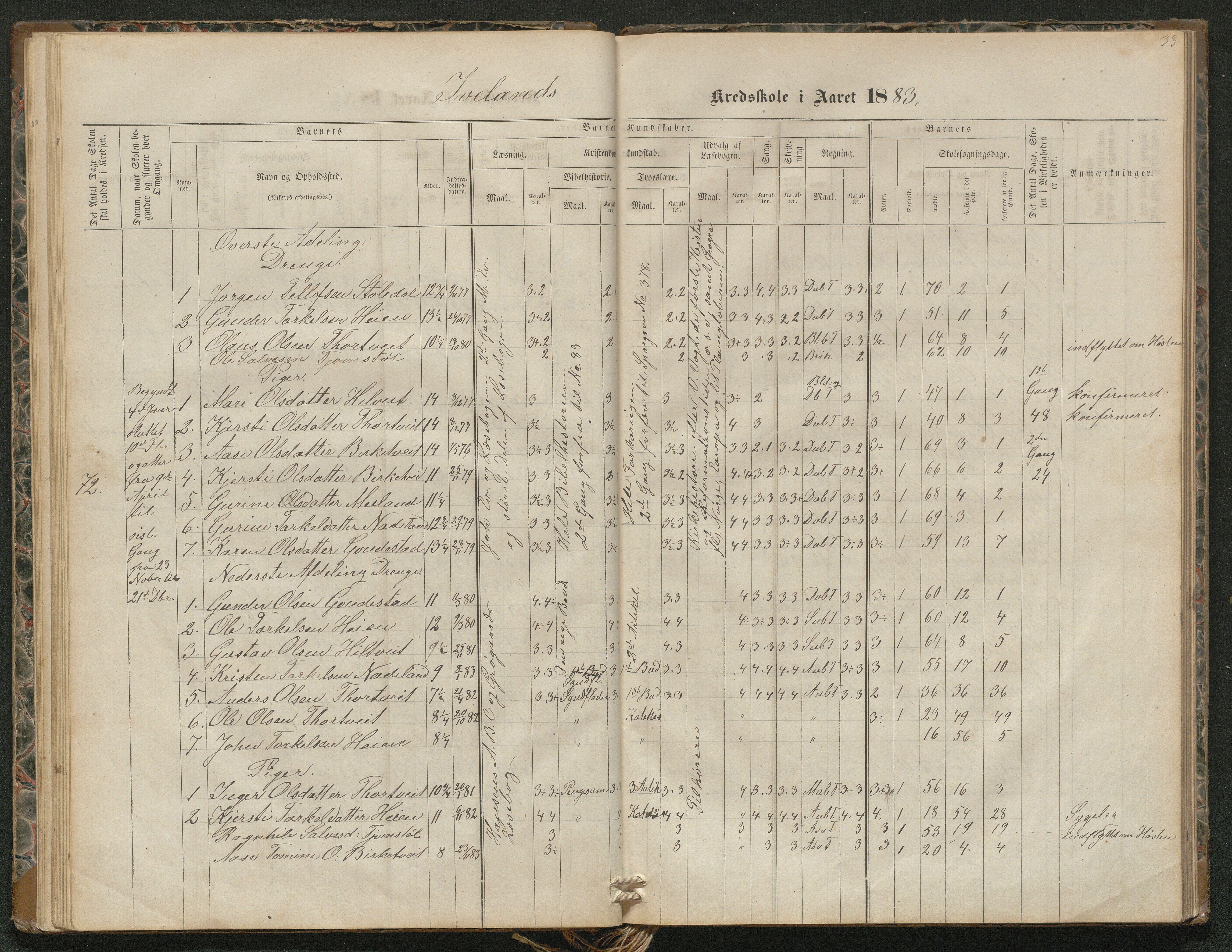 Iveland kommune, De enkelte kretsene/Skolene, AAKS/KA0935-550/A_4/L0002: Dagbok for Hodne og Iveland skolekrets, 1863-1888, p. 33