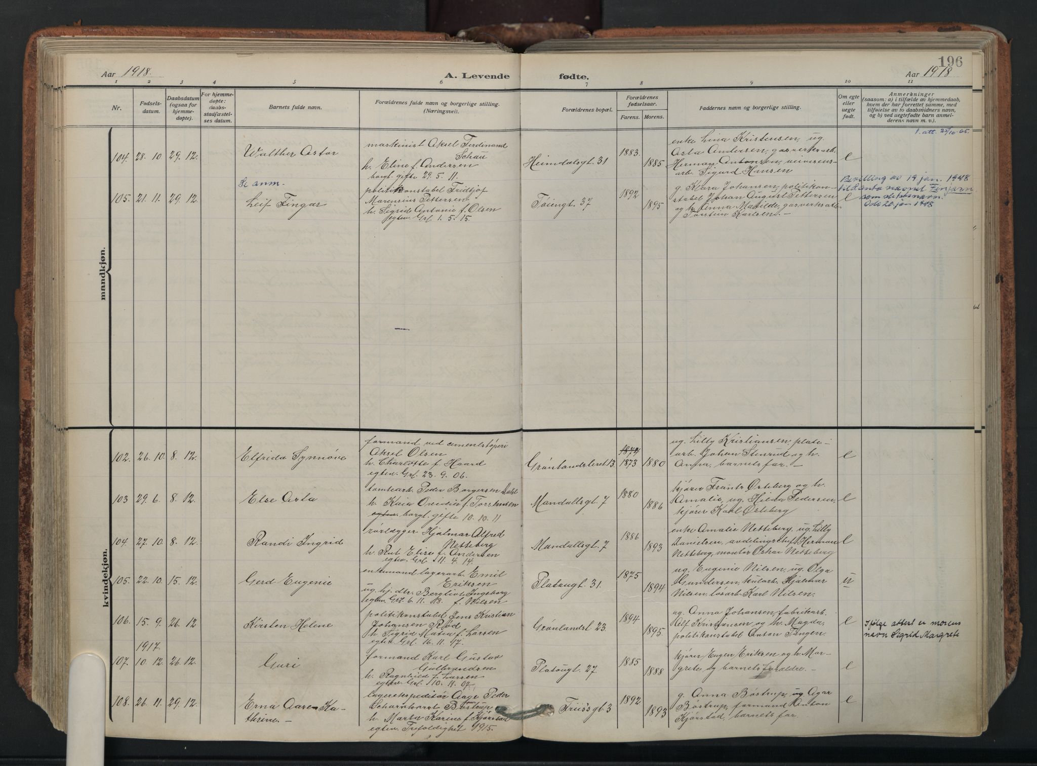 Grønland prestekontor Kirkebøker, SAO/A-10848/F/Fa/L0018: Parish register (official) no. 18, 1911-1945, p. 196