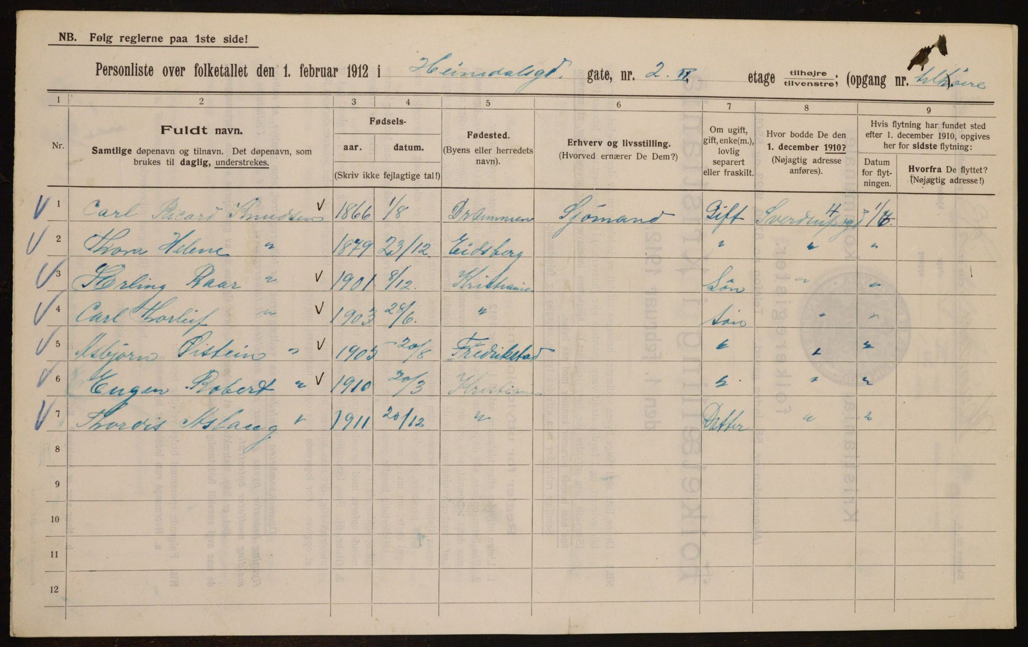 OBA, Municipal Census 1912 for Kristiania, 1912, p. 36958