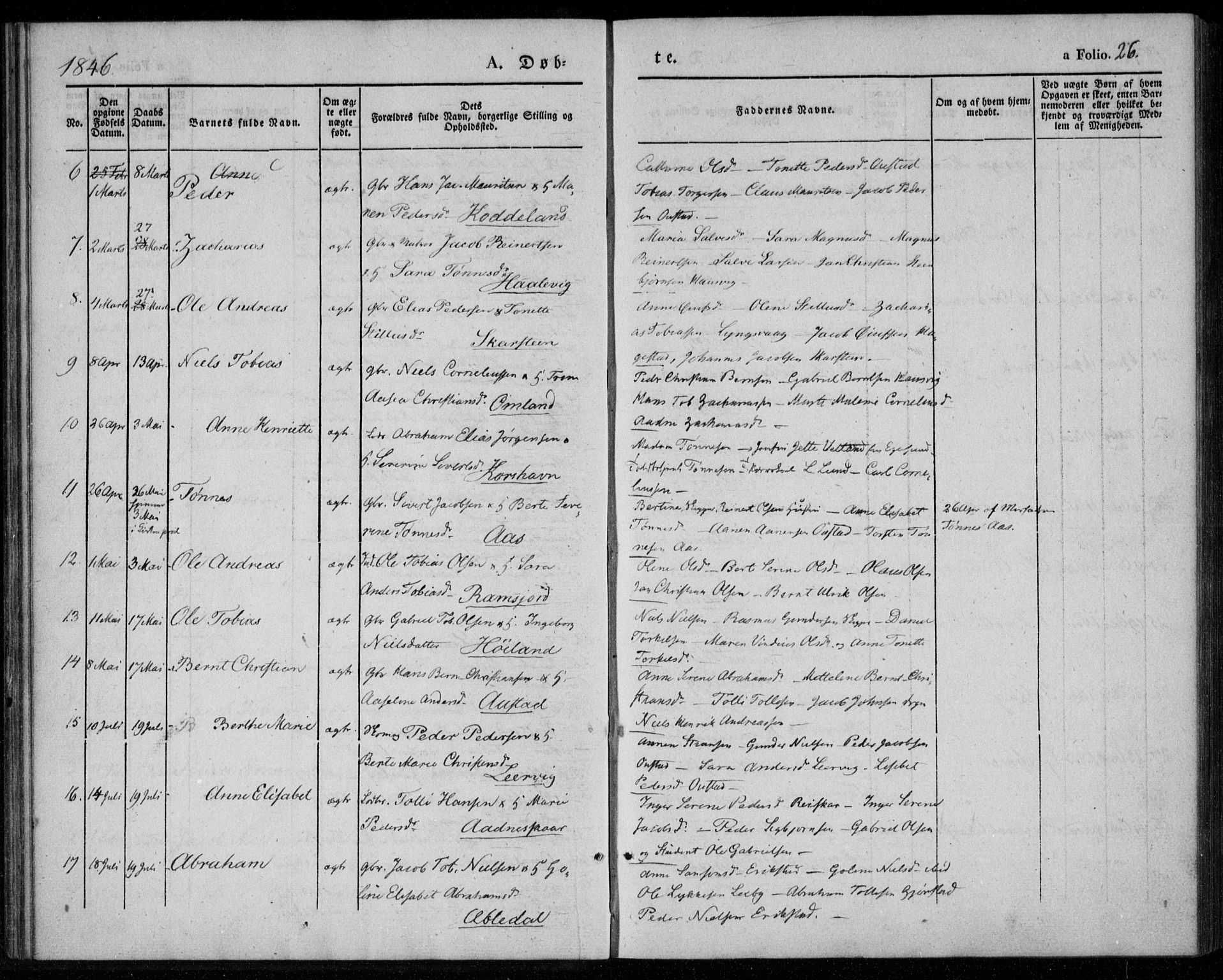 Lyngdal sokneprestkontor, SAK/1111-0029/F/Fa/Faa/L0001: Parish register (official) no. A 1, 1837-1857, p. 26