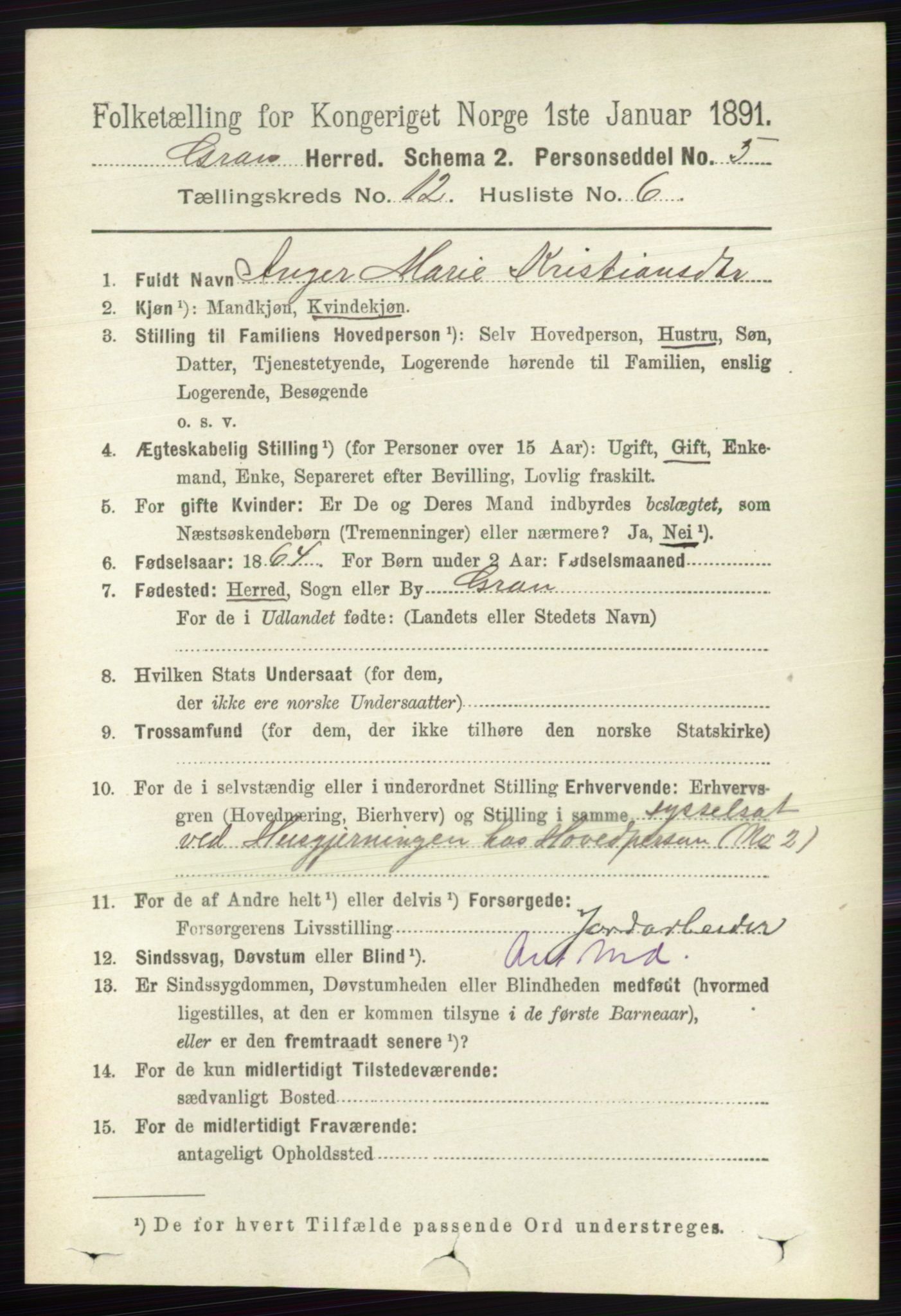 RA, 1891 census for 0534 Gran, 1891, p. 6223