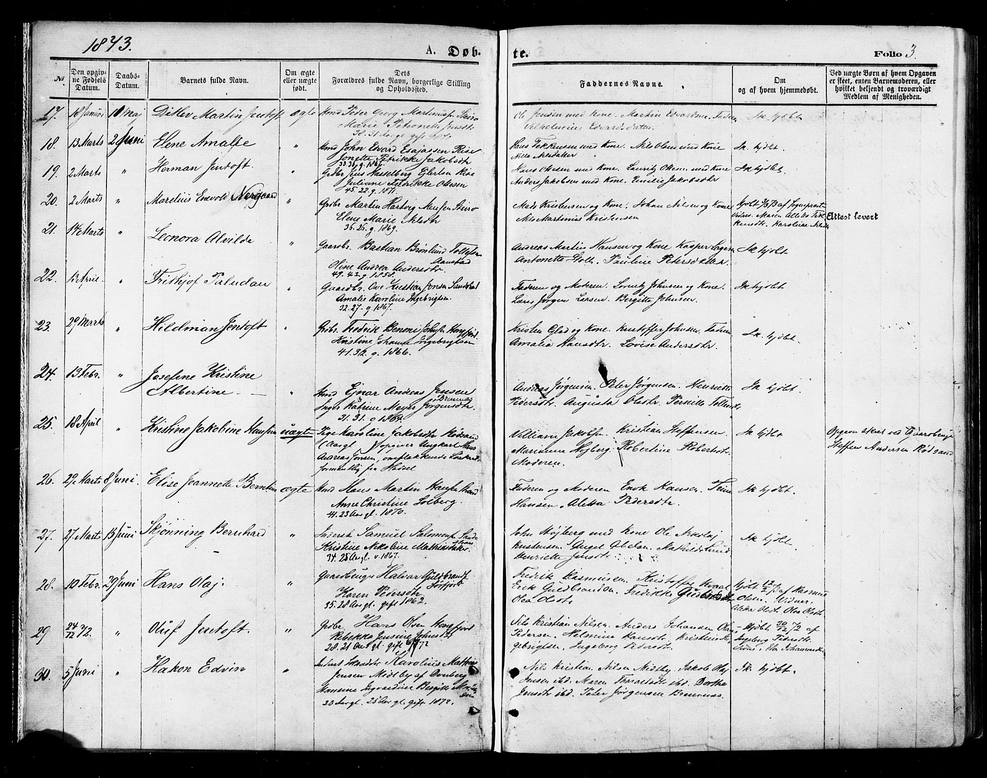 Ministerialprotokoller, klokkerbøker og fødselsregistre - Nordland, SAT/A-1459/895/L1370: Parish register (official) no. 895A05, 1873-1884, p. 3