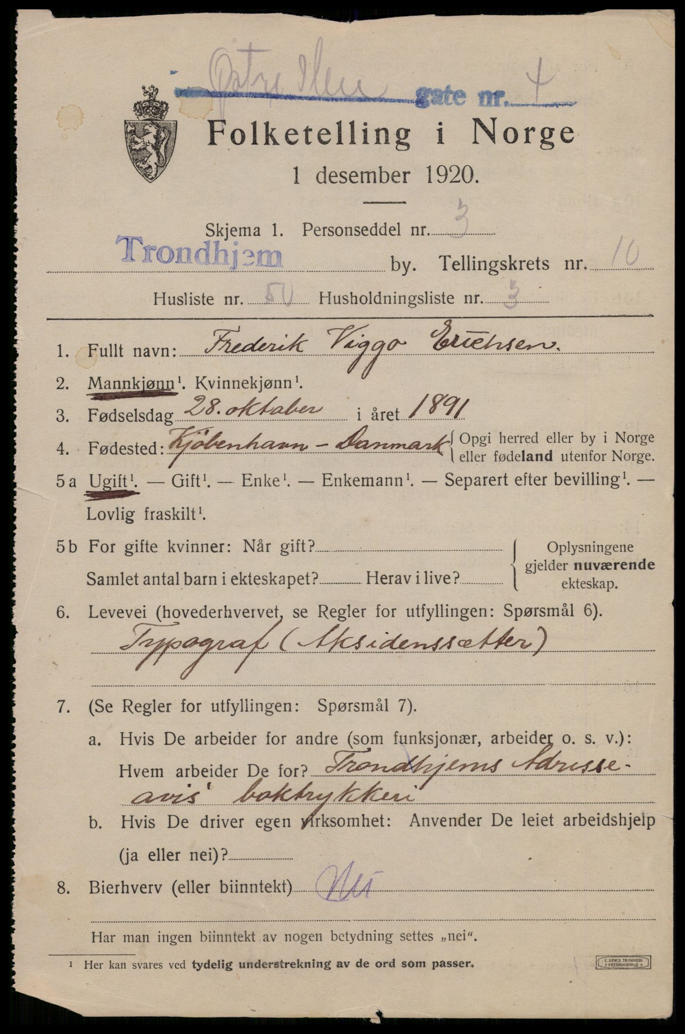 SAT, 1920 census for Trondheim, 1920, p. 46174