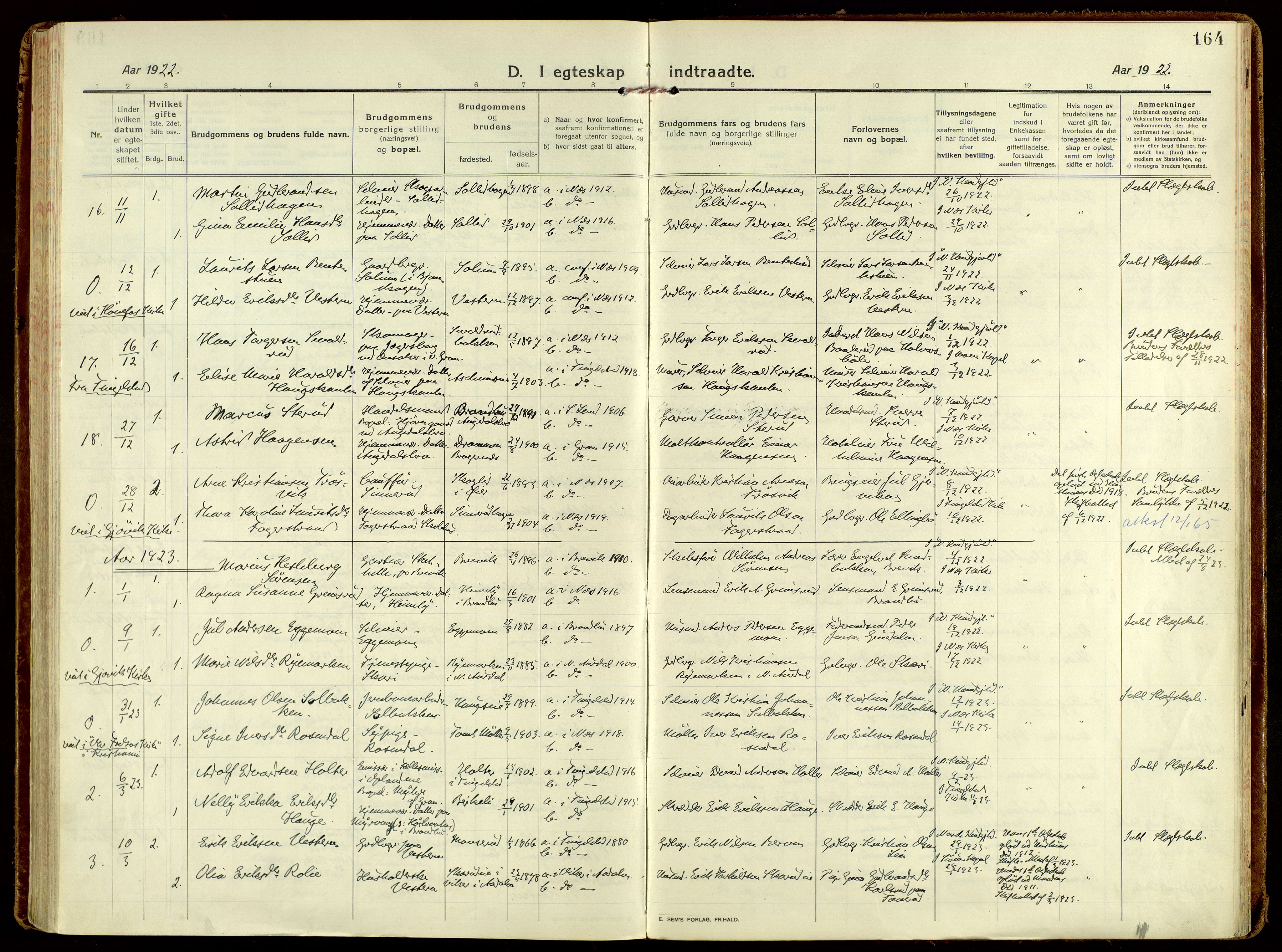 Brandbu prestekontor, SAH/PREST-114/H/Ha/Haa/L0004: Parish register (official) no. 4, 1913-1923, p. 164