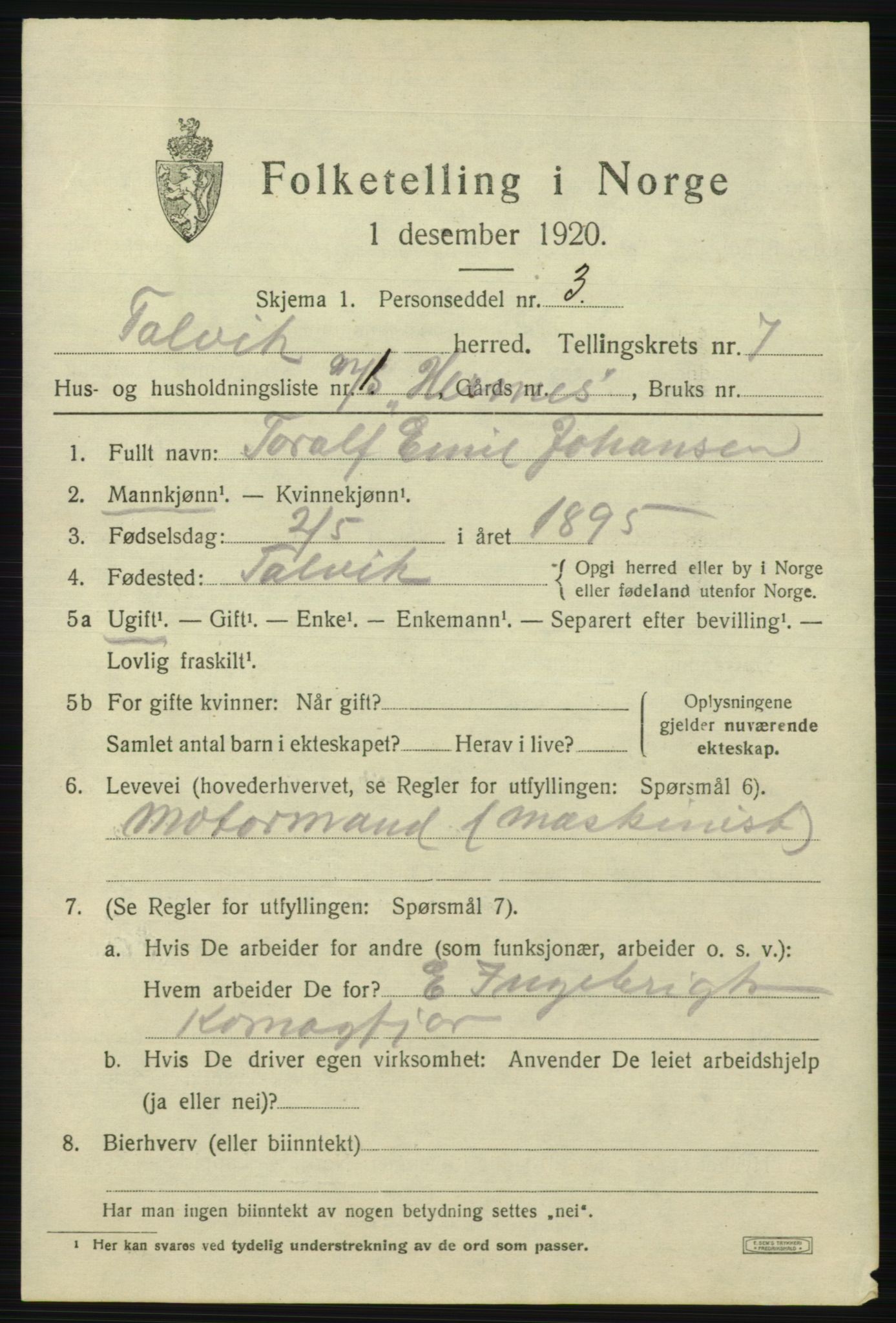 SATØ, 1920 census for Talvik, 1920, p. 4054