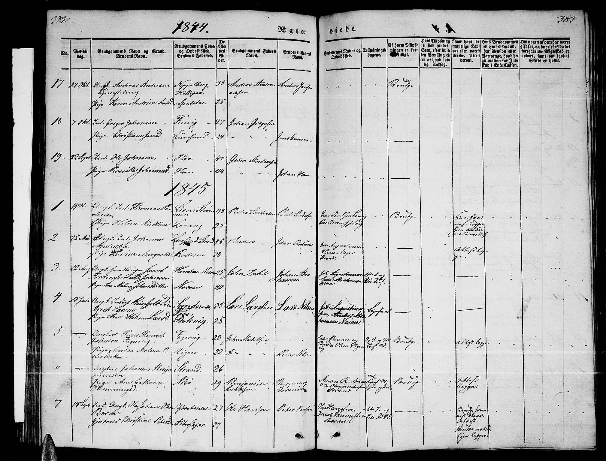 Ministerialprotokoller, klokkerbøker og fødselsregistre - Nordland, AV/SAT-A-1459/838/L0555: Parish register (copy) no. 838C02, 1842-1861, p. 382-383