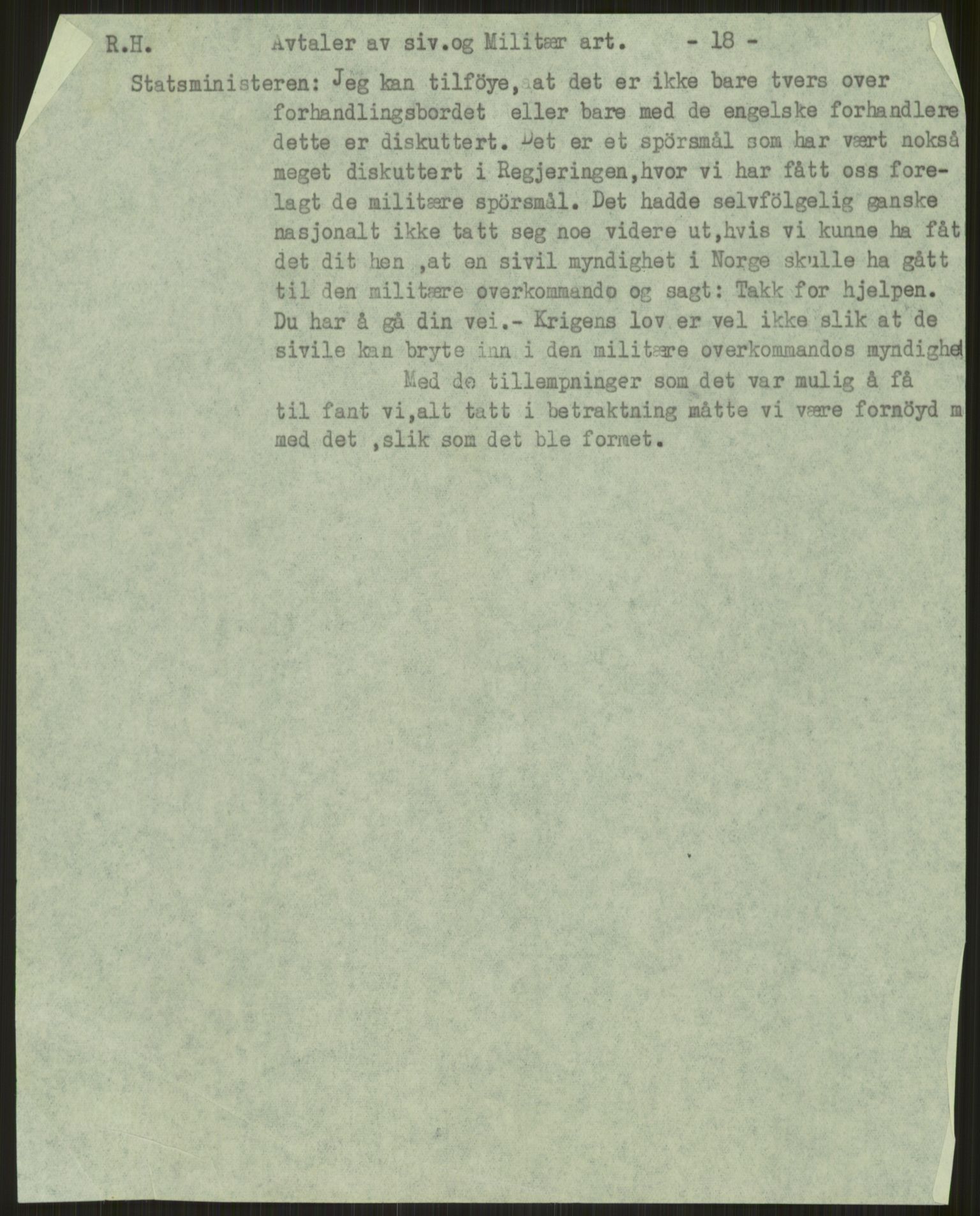 Undersøkelseskommisjonen av 1945, AV/RA-S-1566/D/Db/L0023: Regjeringskonferanse - Riksrådsforhandlingene, 1945-1947, p. 7