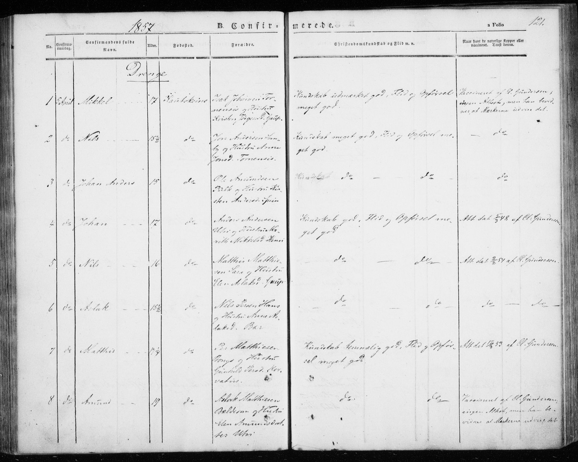 Kautokeino sokneprestembete, SATØ/S-1340/H/Ha/L0002.kirke: Parish register (official) no. 2, 1843-1861, p. 121