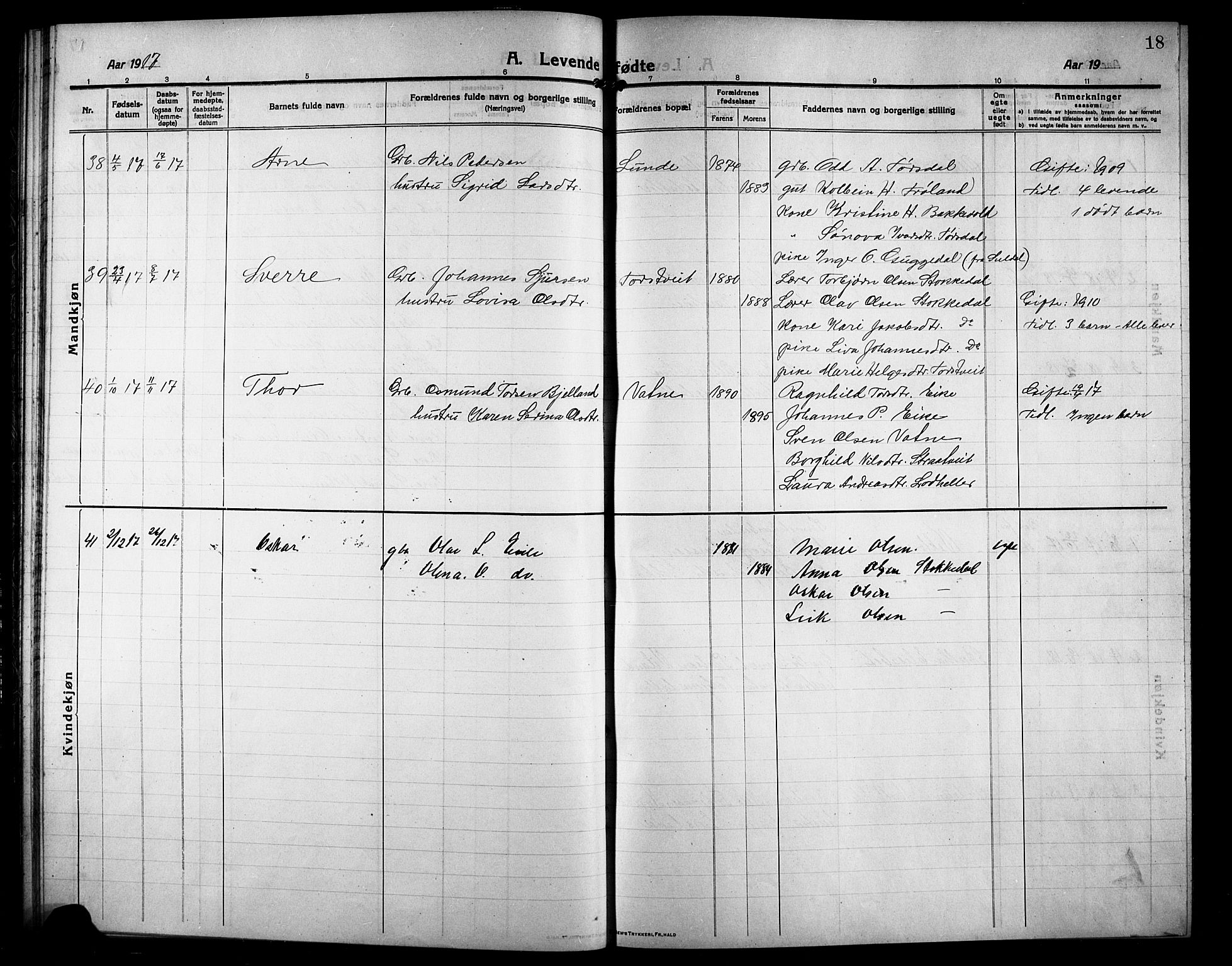 Skjold sokneprestkontor, SAST/A-101847/H/Ha/Hab/L0009: Parish register (copy) no. B 9, 1914-1925, p. 18