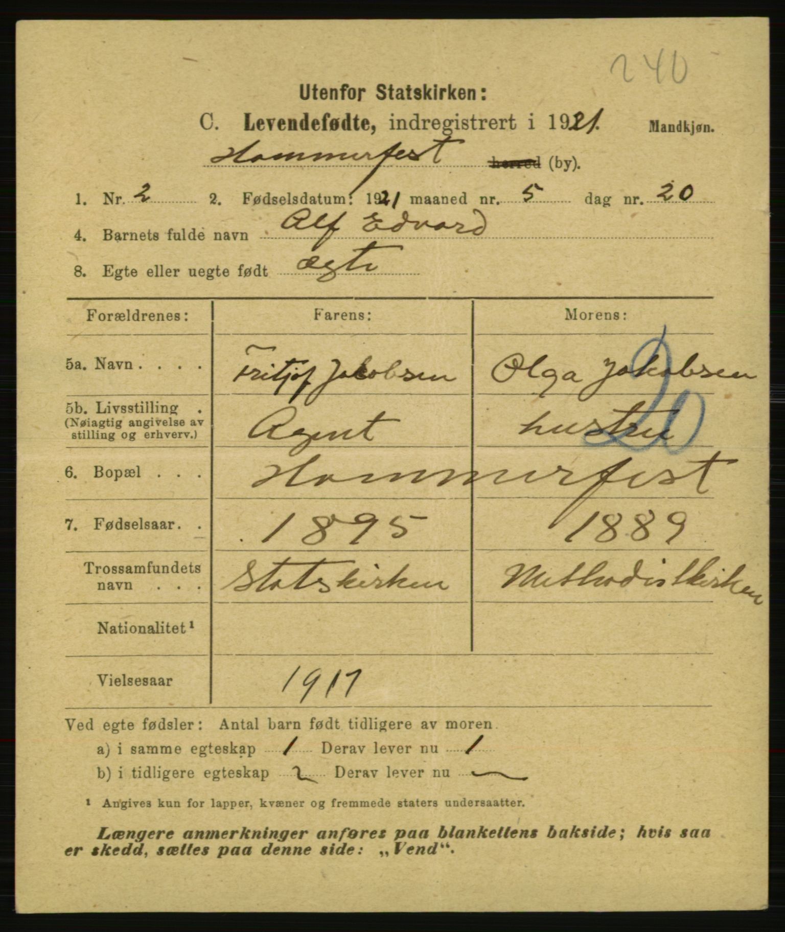 Statistisk sentralbyrå, Sosiodemografiske emner, Befolkning, AV/RA-S-2228/E/L0019: Fødte, gifte, døde dissentere., 1921, p. 1871